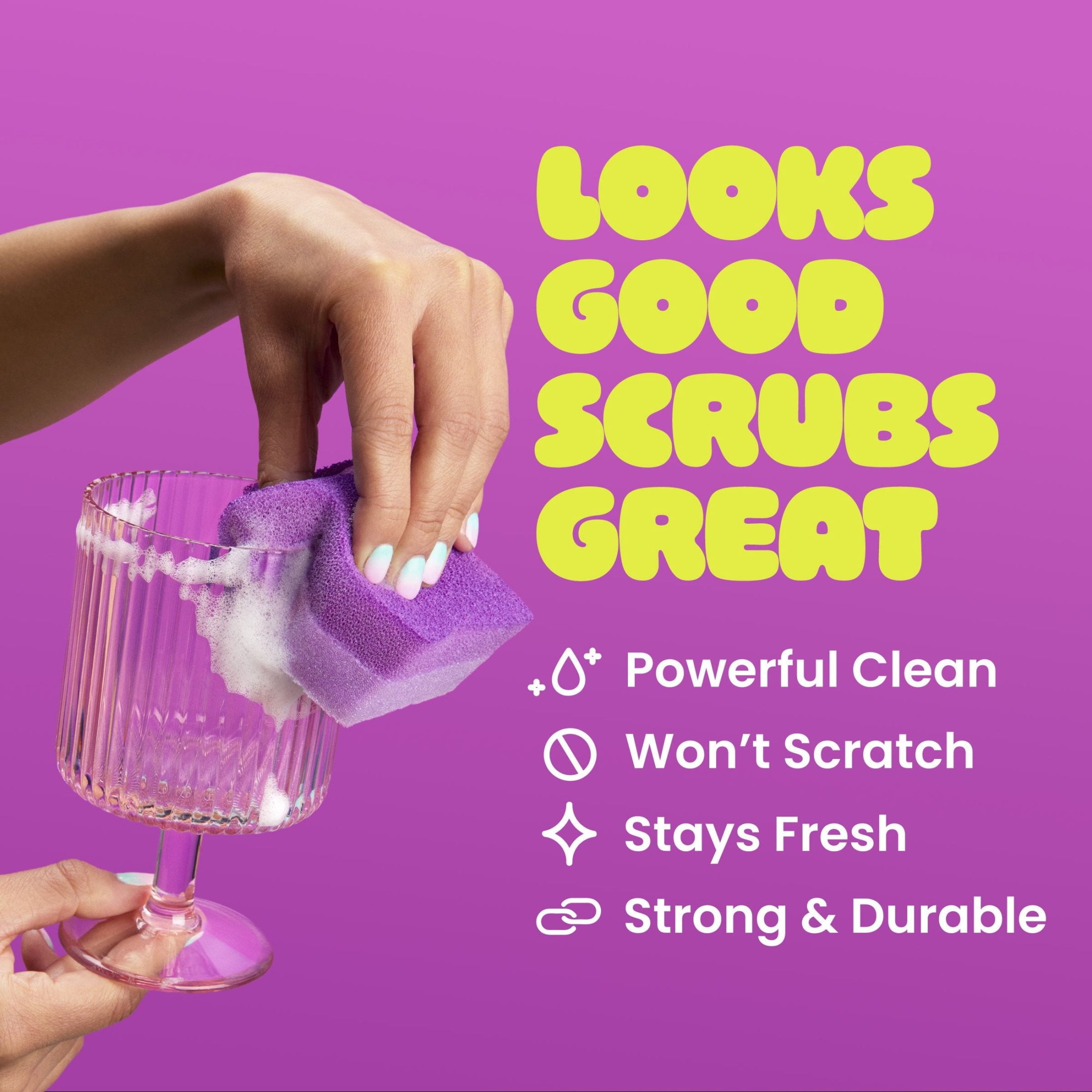 Brite by 2-Sided Scrub &amp; Wipe, Scrubbing Kitchen and Dish Sponge, Fuchsia Frenzy, 1 Scrub Sponge