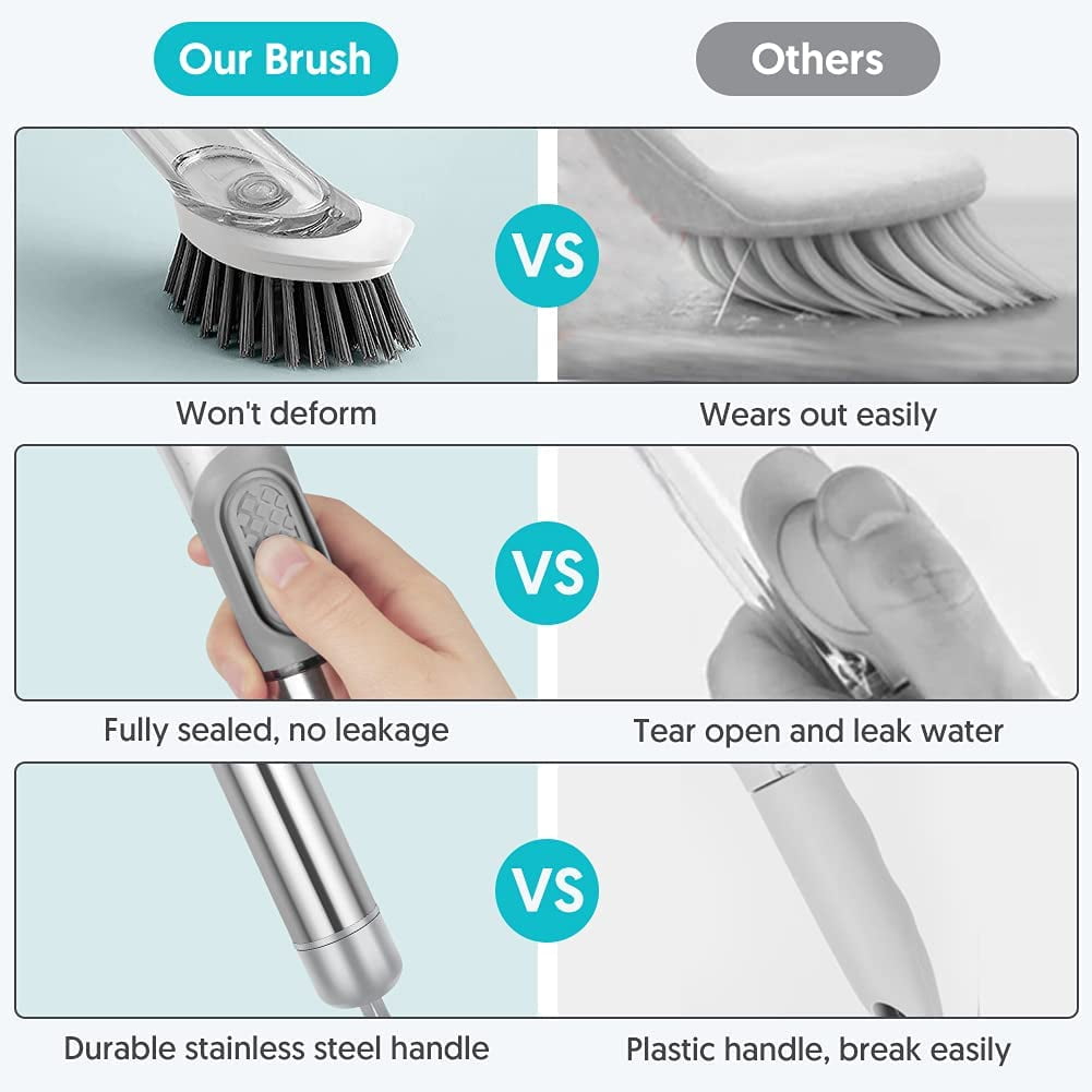 Dish Brush Set Kitchen Scrub Brush with Stand 3 Brush Replacement Heads - Image 2