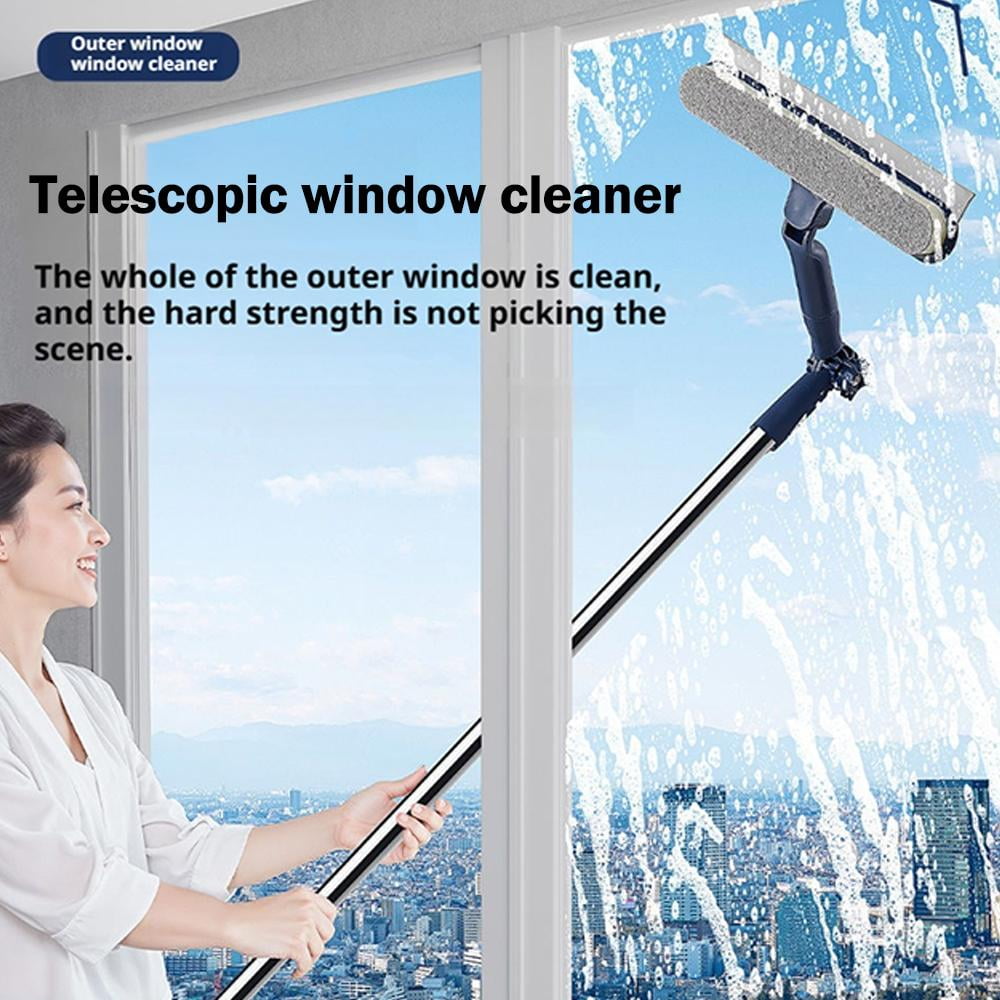 47in Window Squeegee with Extension Pole, 4-in-1 Telescopic Window Cleaner Tool with 2-Stage Telescoping Pole, Window Washing Equipment with Bendable Head