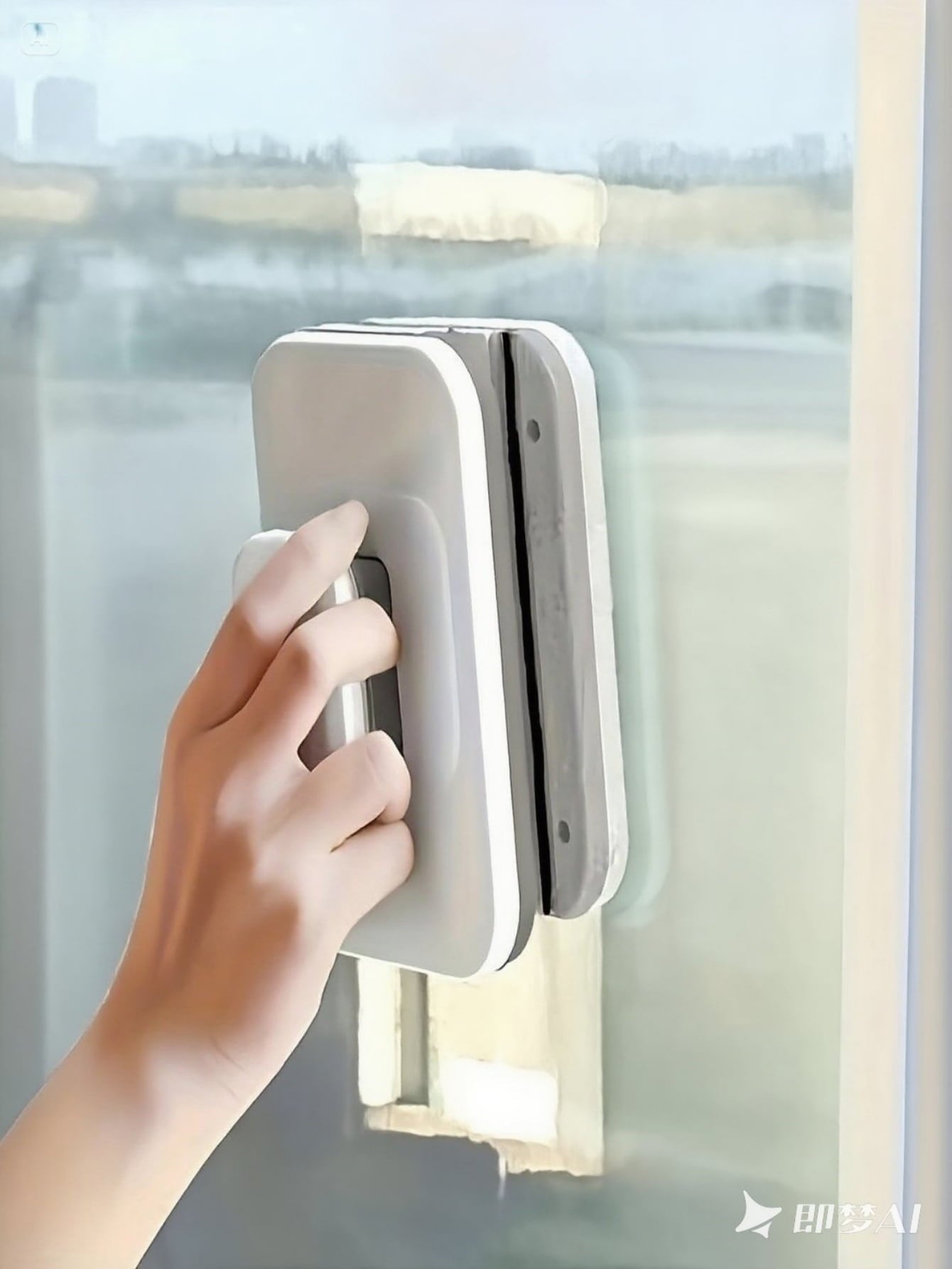 Unbranded 1 Piece Magnetic Double Sided Window Wiper, 3.9 Inch Blade, Glass Cleaning Tool Set with Extends to 5.9 Inch, White, 1 Count