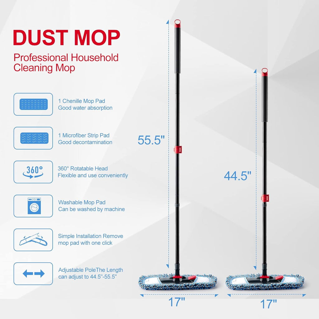 Flat Mop for Hardwood Floors with a Extra Chenille Refill, Dry & Wet - Image 6