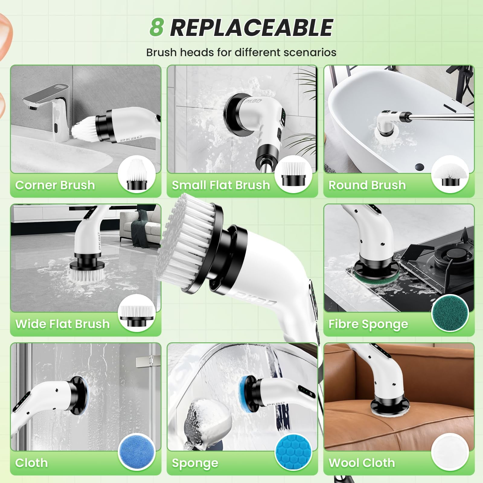 Electric Spin Scrubber, 2025 Upgrade Waterproof Cordless Shower Brush for Cleaning with 9 Replaceable Heads - Image 5