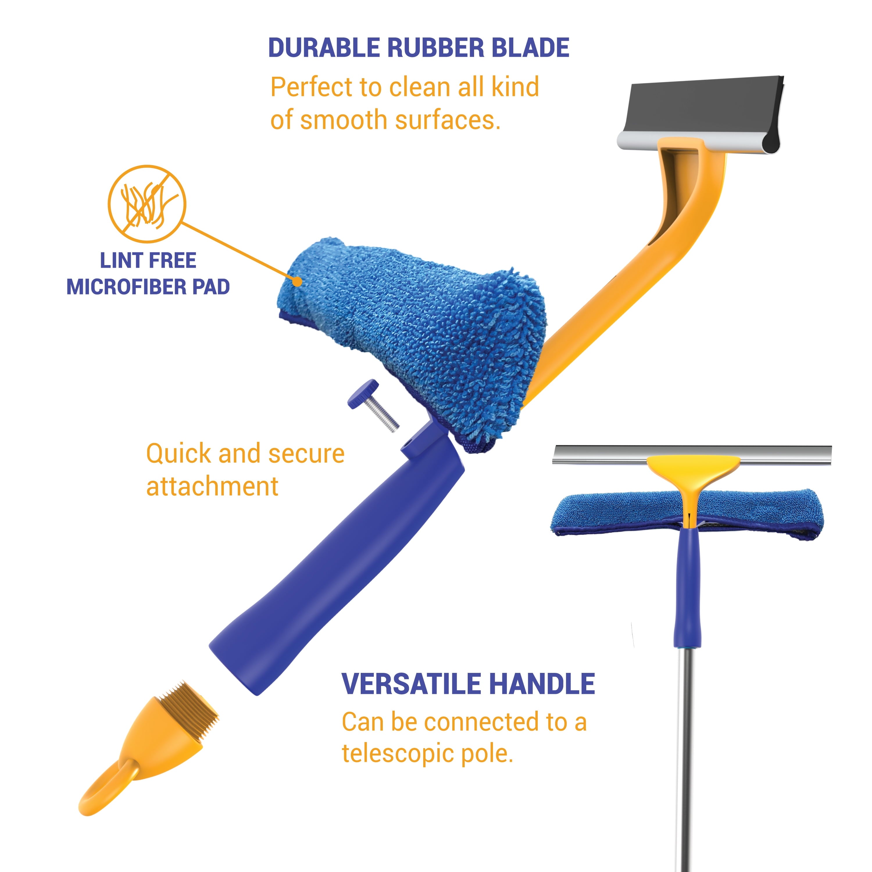 Window Cleaning Combo Tool by – 2 in 1 Window Cleaner Kit Includes 12.5 Inch Microfiber Scrubber Pad and Window Squeegee – Washing Supplies for Windows and Glass Shower Doors