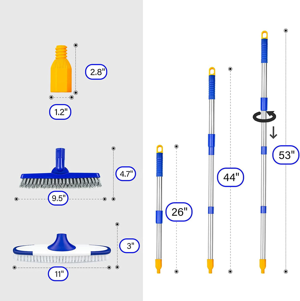 Floor Scrub Brush with Stainless Steel Long Handle, Extendable Cleaning Brush Set-2*Brush Head - Image 2