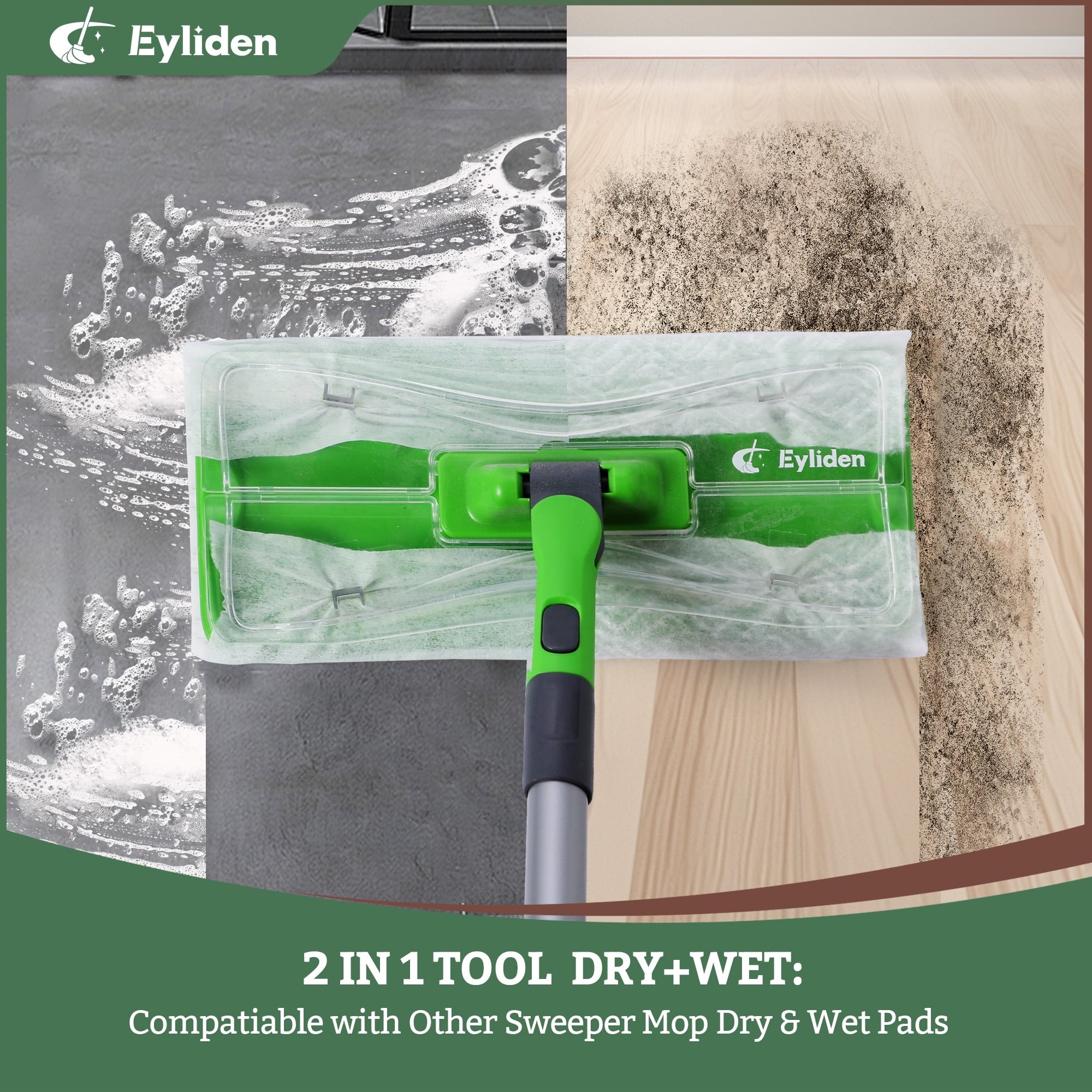 and Dry Starter Mop Kit, Sweep for Hardwood Floors, Disposable Dust Pads 24 refills - Image 2