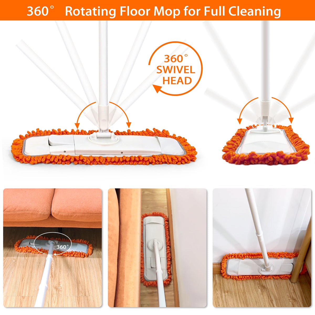 Mop with 1 Pad for Wet Dry Floor Cleaning (Orange) - Image 3