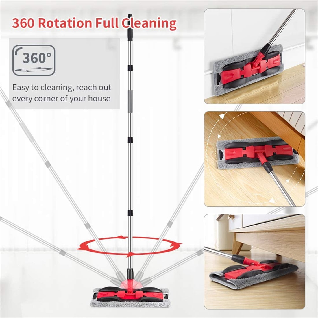 with 4 Washable Pads for Home Cleaning Flat Mop Wet Mop for Hardwood - Image 6