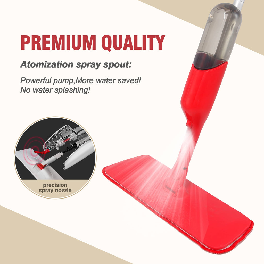 Mop with 2 Microfiber Mop Pads for Wood, Tile, Marble Floor Cleaning, Red - Image 6