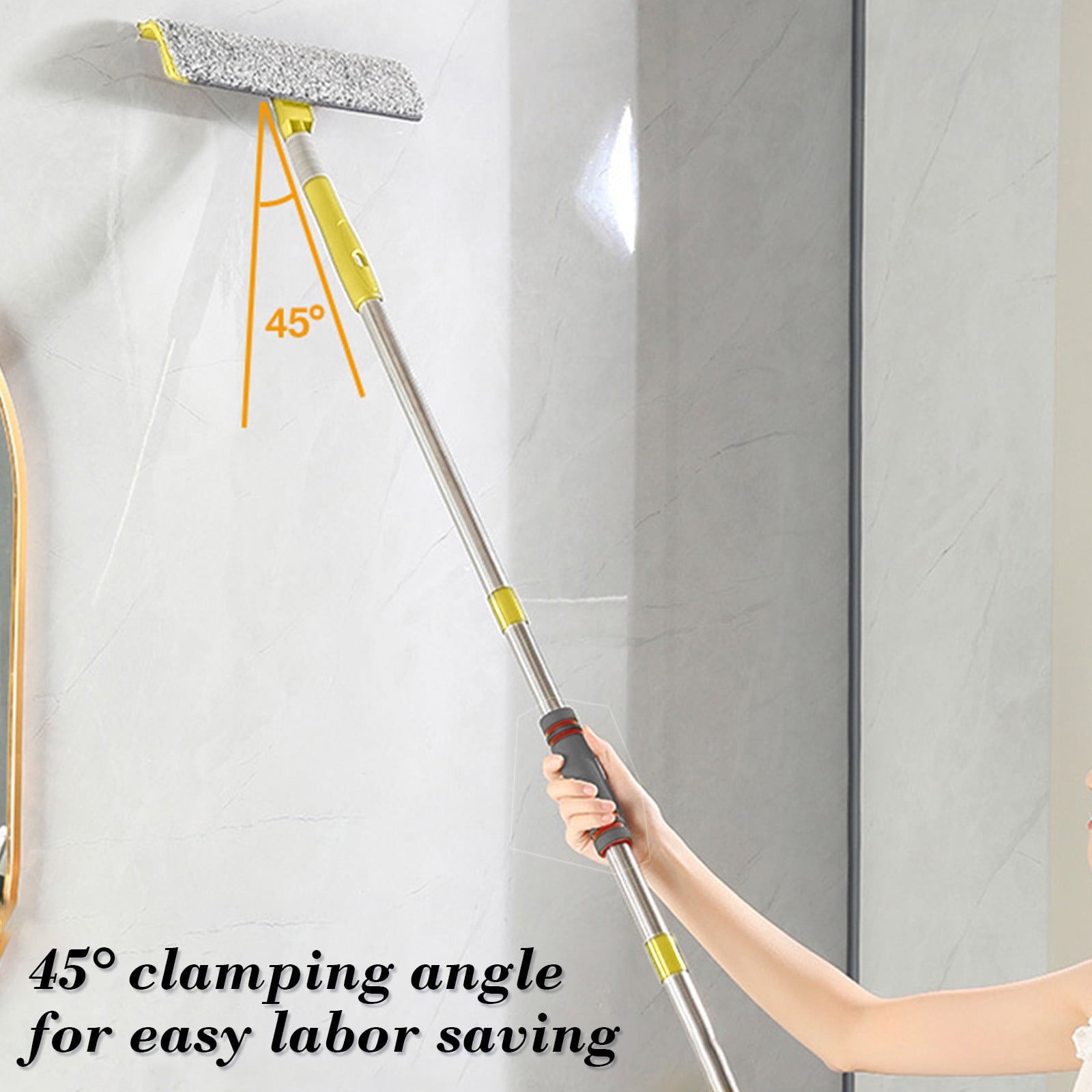 Telescopic Window Cleaning Squeegee with Detachable Head | Adjustable Extension Pole for High Windows | Stainless Steel Glass Scraper &amp; Wiper Tool (1-Piece Set)