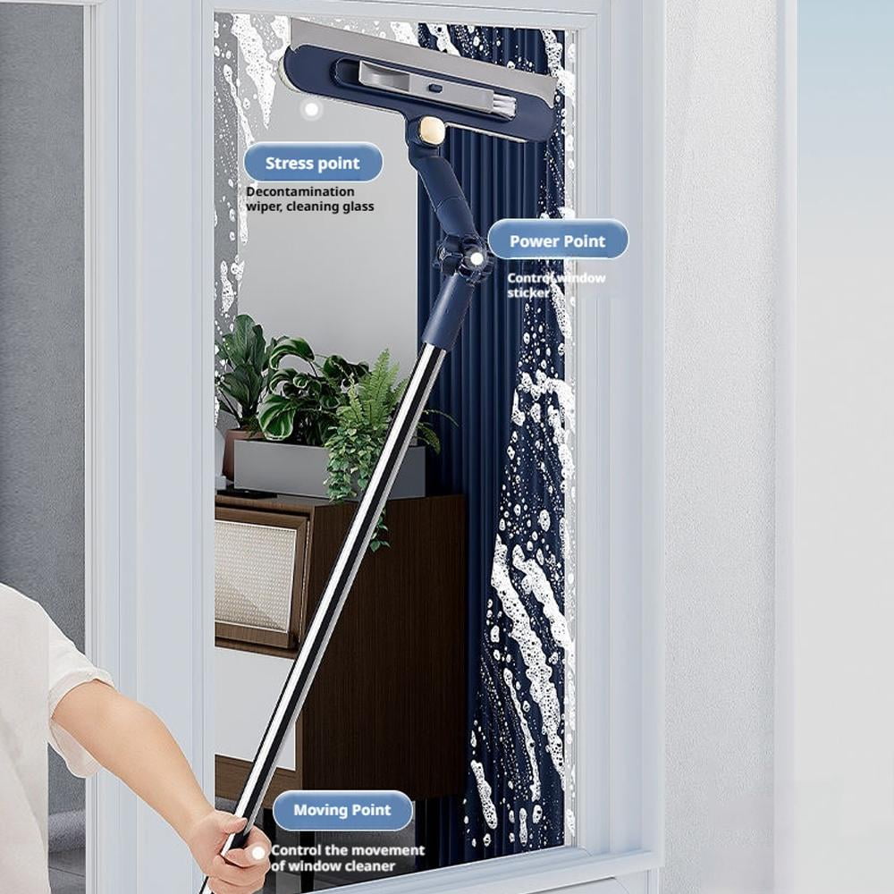 47in Window Squeegee with Extension Pole, 4-in-1 Telescopic Window Cleaner Tool with 2-Stage Telescoping Pole, Window Washing Equipment with Bendable Head