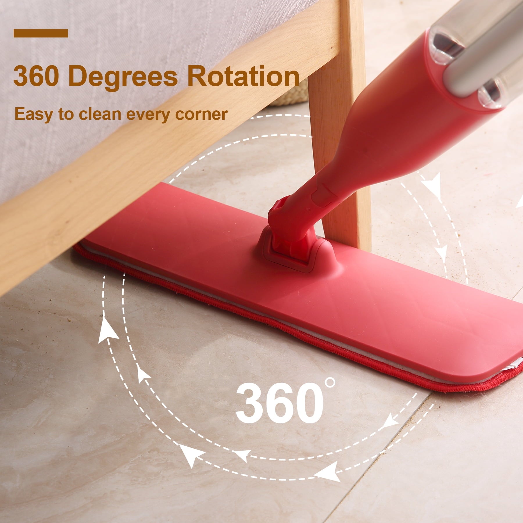 Mop with 2 Microfiber Mop Pads for Wood, Tile, Marble Floor Cleaning, Red - Image 4