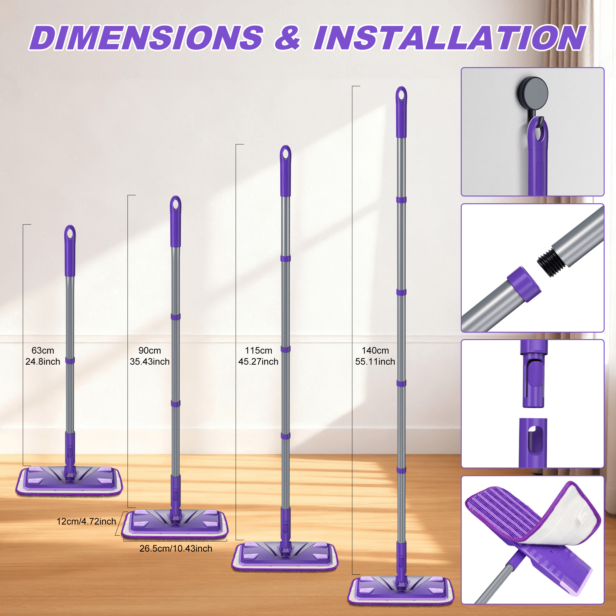 Flat Mops for Floors with 3 Washable Mop Pad Dust Mop - Image 2