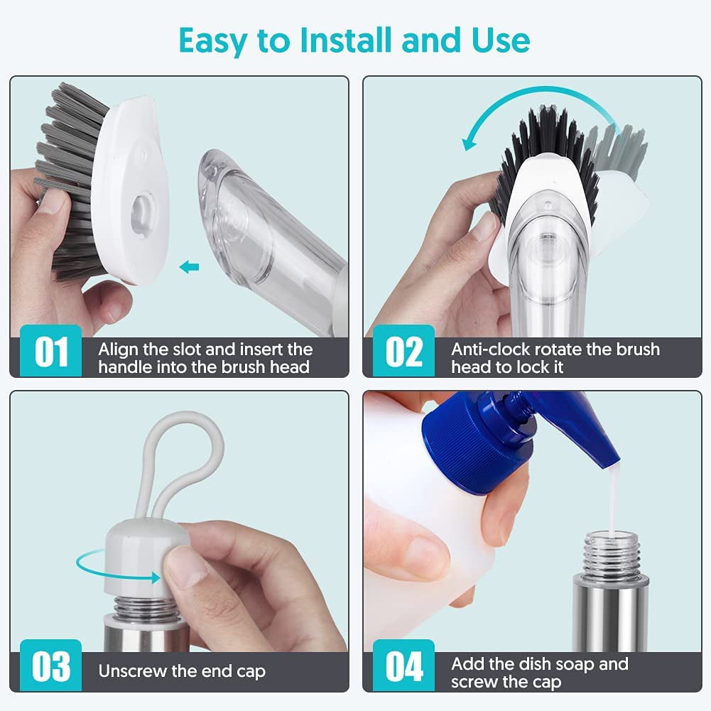 Dish Brush Set Kitchen Scrub Brush with Stand 3 Brush Replacement Heads - Image 3
