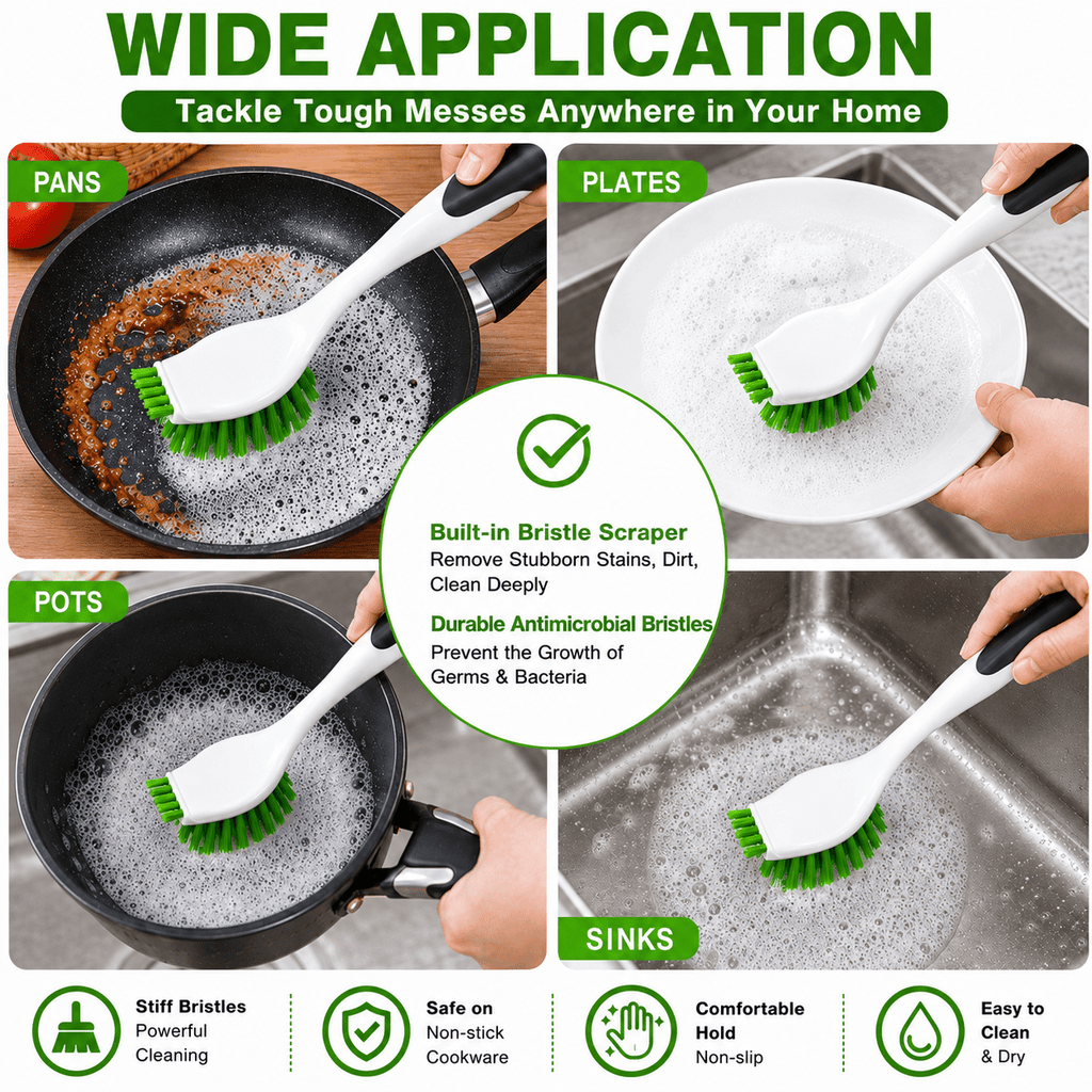 Brush with Handle, Kitchen ber Set for Cleaning, Double Sided Bristles - 3 Pack - Image 3