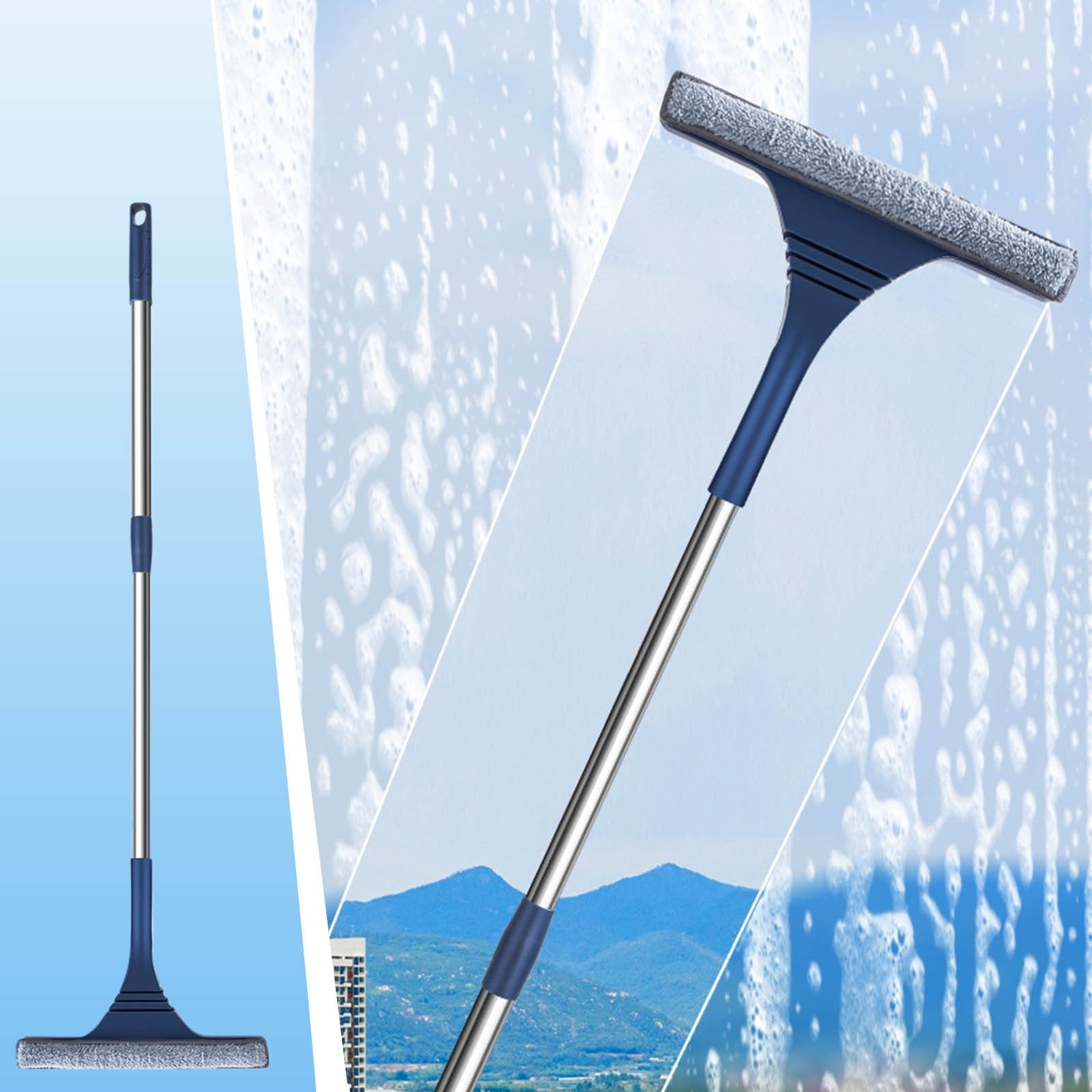 Window Squeegee, 2-in-1 Window Cleaner Extension Poles, Window Washing Kit, Glass Door Cleaner, Multi-Use Car Windshield Cleaning Tool with Long Handle for High Outdoor Windows