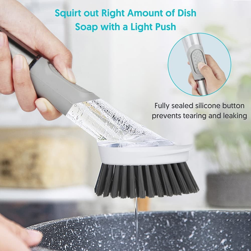 Dish Brush Set Kitchen Scrub Brush with Stand 3 Brush Replacement Heads - Image 4