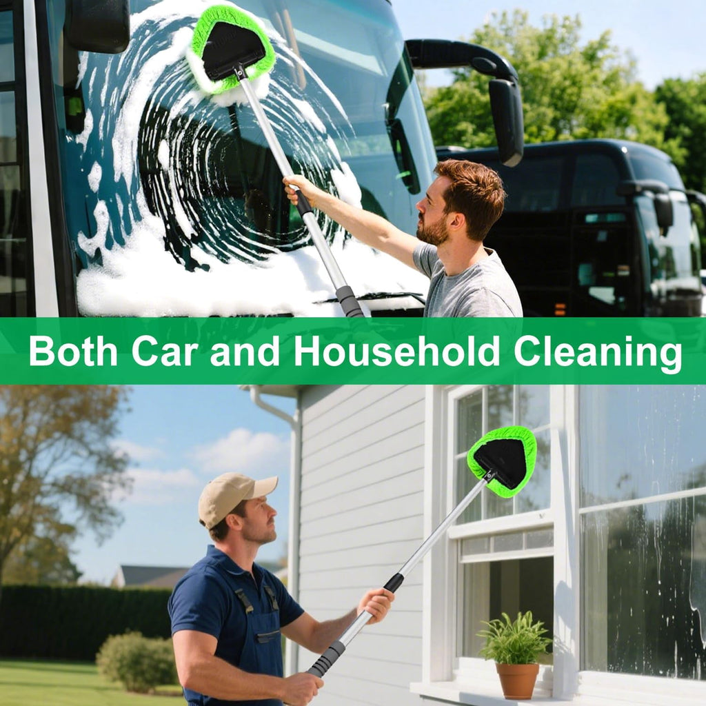 Portable Windshield Cleaner Tool – Car Interior Window Cleaning Kit with Extended Long Handle &amp; 4 Microfiber Pads