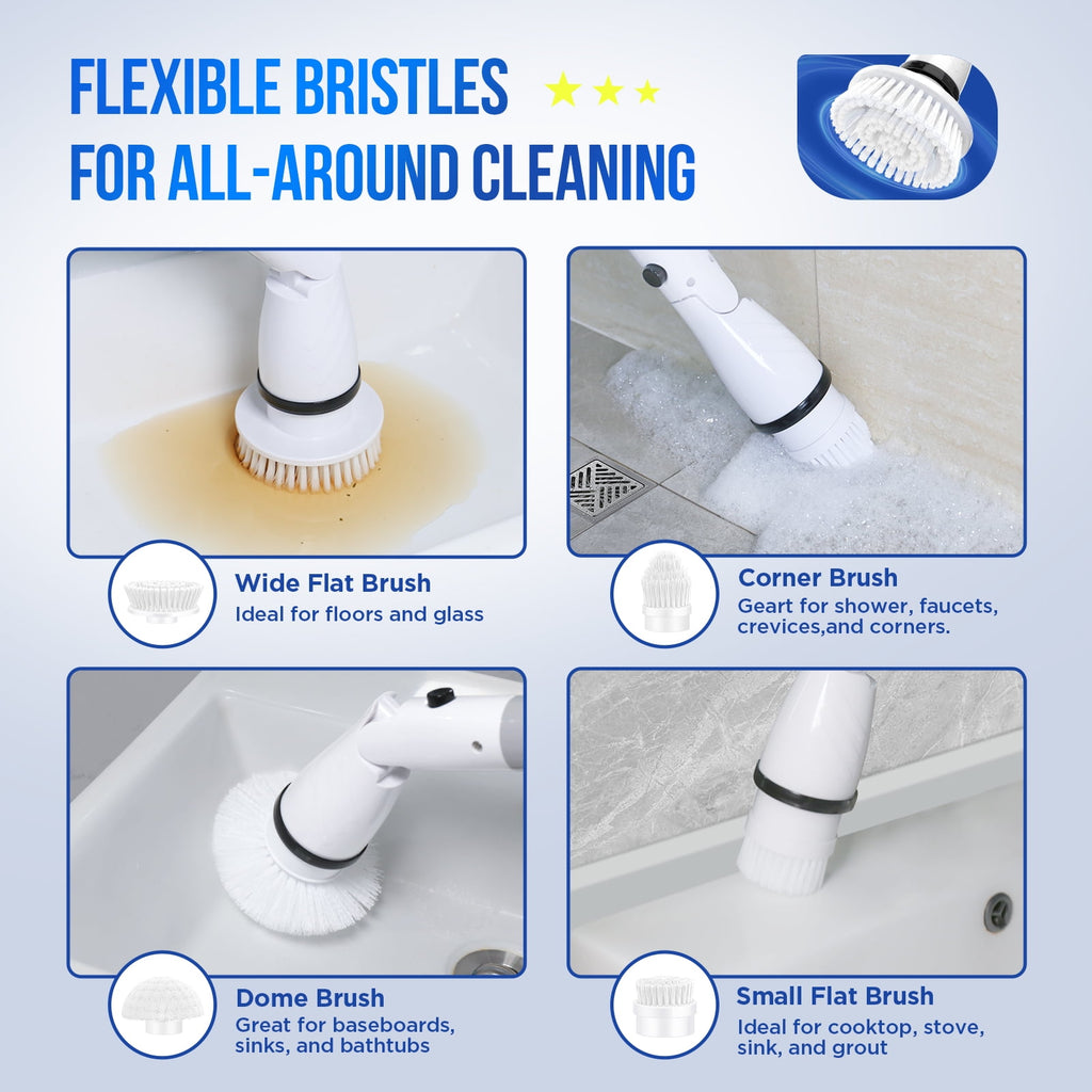 Electric Spin Scrubber - Cordless Cleaning Brush with 4 Heads & Extension Handle Power Shower Scrubber for Bathroom K... - Image 4