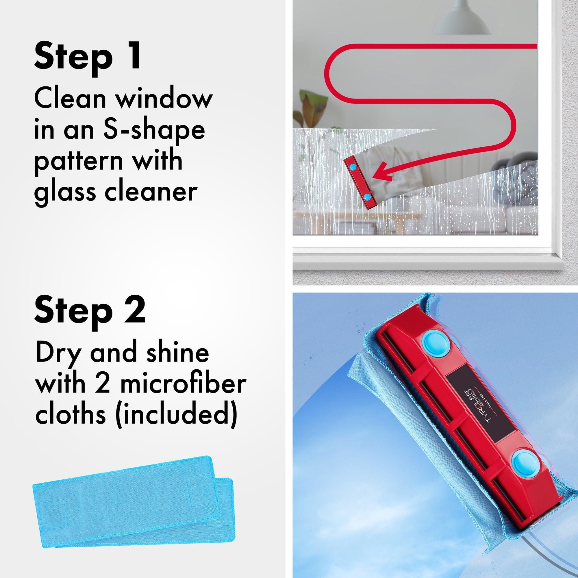 Bright Tools Glider D-2 Magnetic Window Cleaner Tool, Single Glass Squeegees 0.3"-0.7" Only