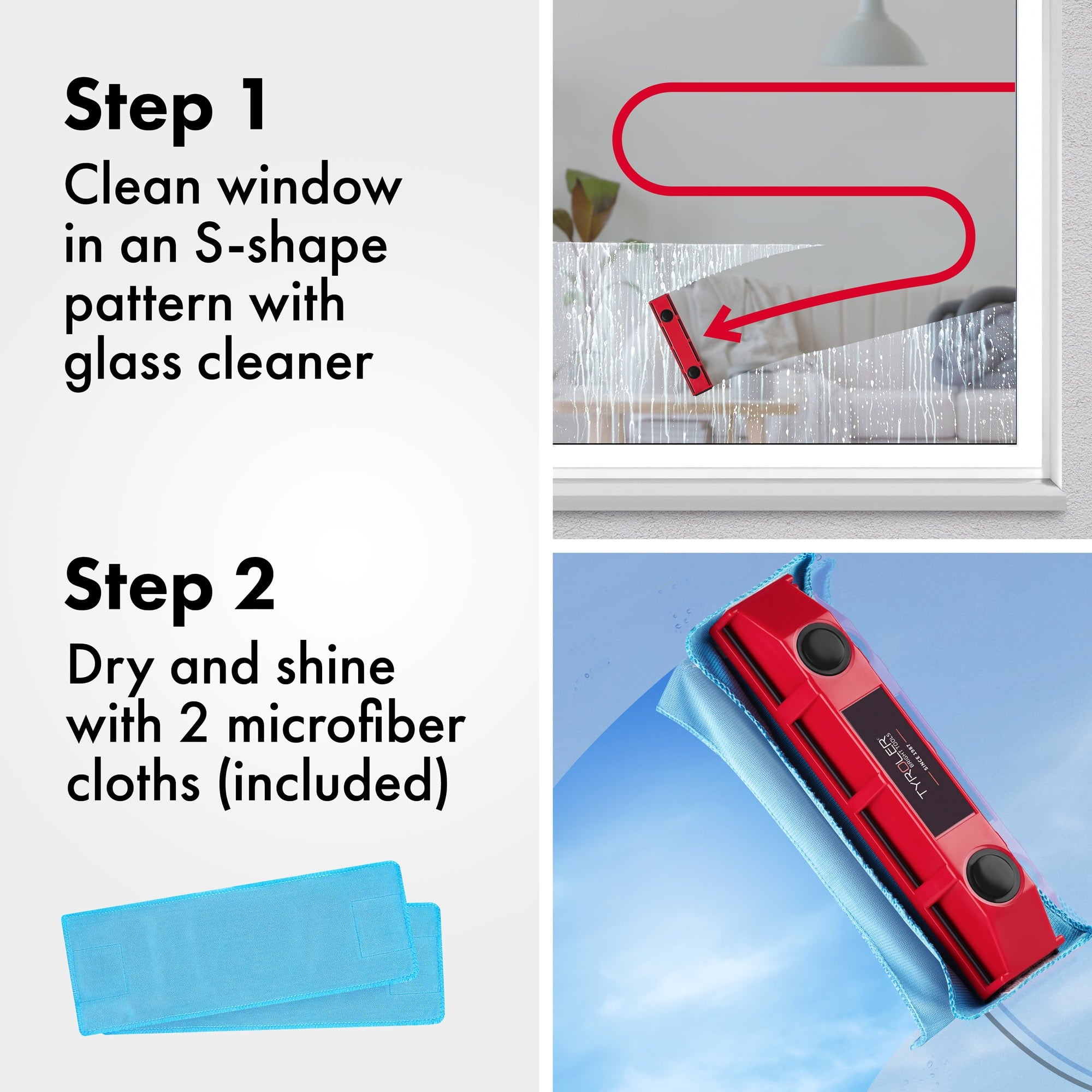 Bright Tools Glider S-1 Magnetic Window Cleaner Tool, Single Glass Squeegees 0.1"-0.3" Only