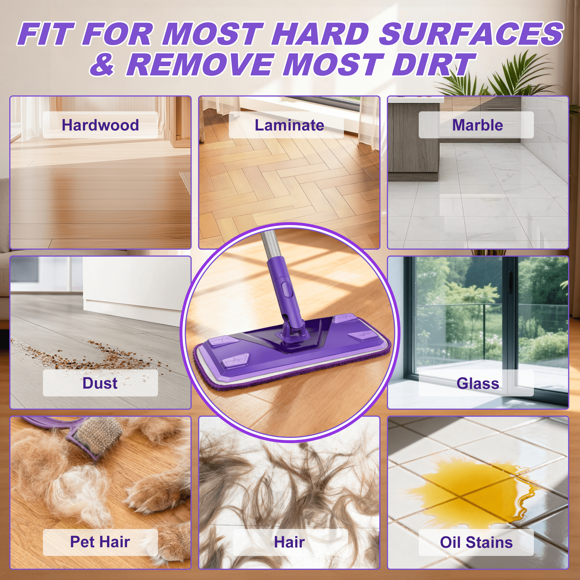 Flat Mops for Floors with 3 Washable Mop Pad Dust Mop - Image 6