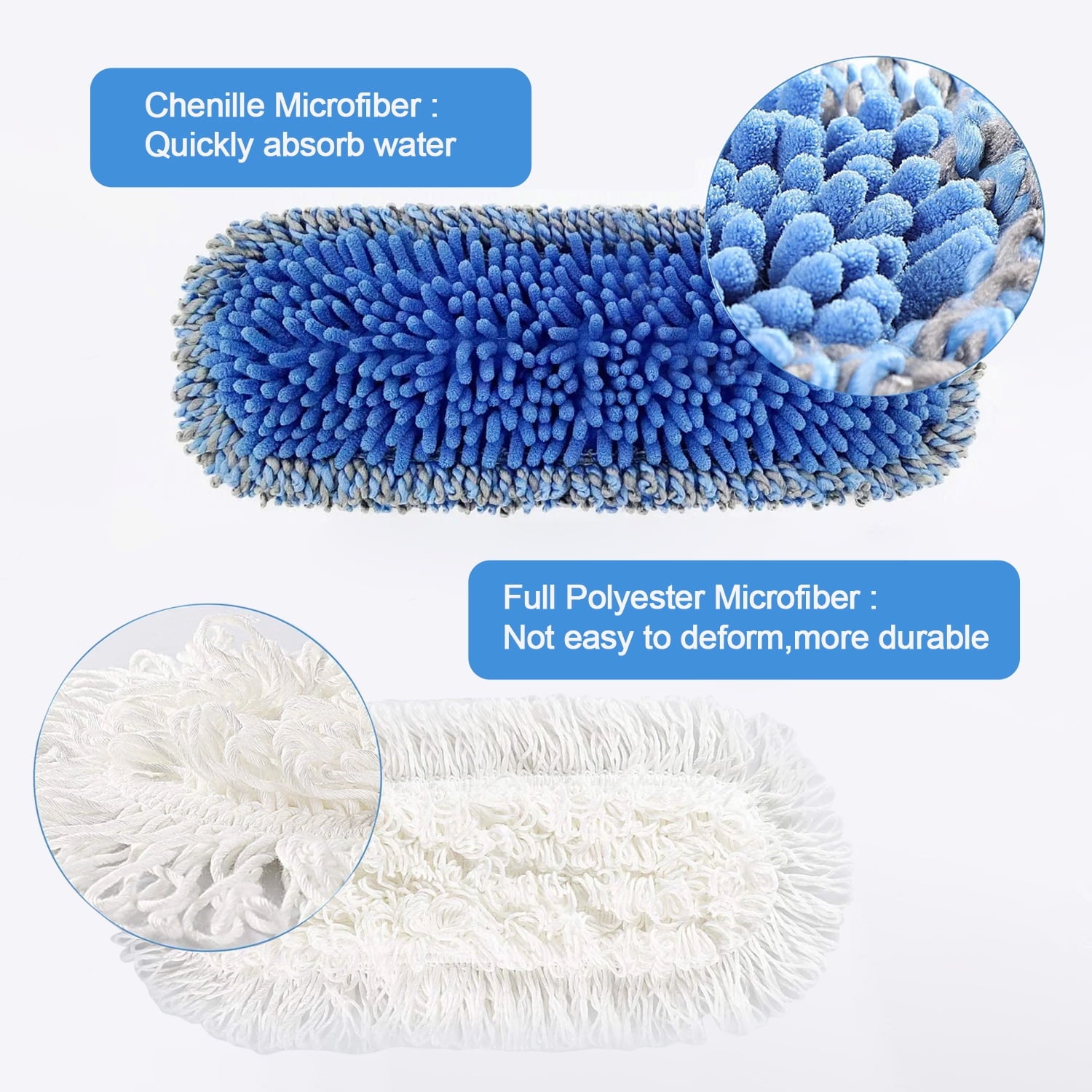 Flat Mop for Hardwood Floors with a Extra Chenille Refill, Dry & Wet - Image 2