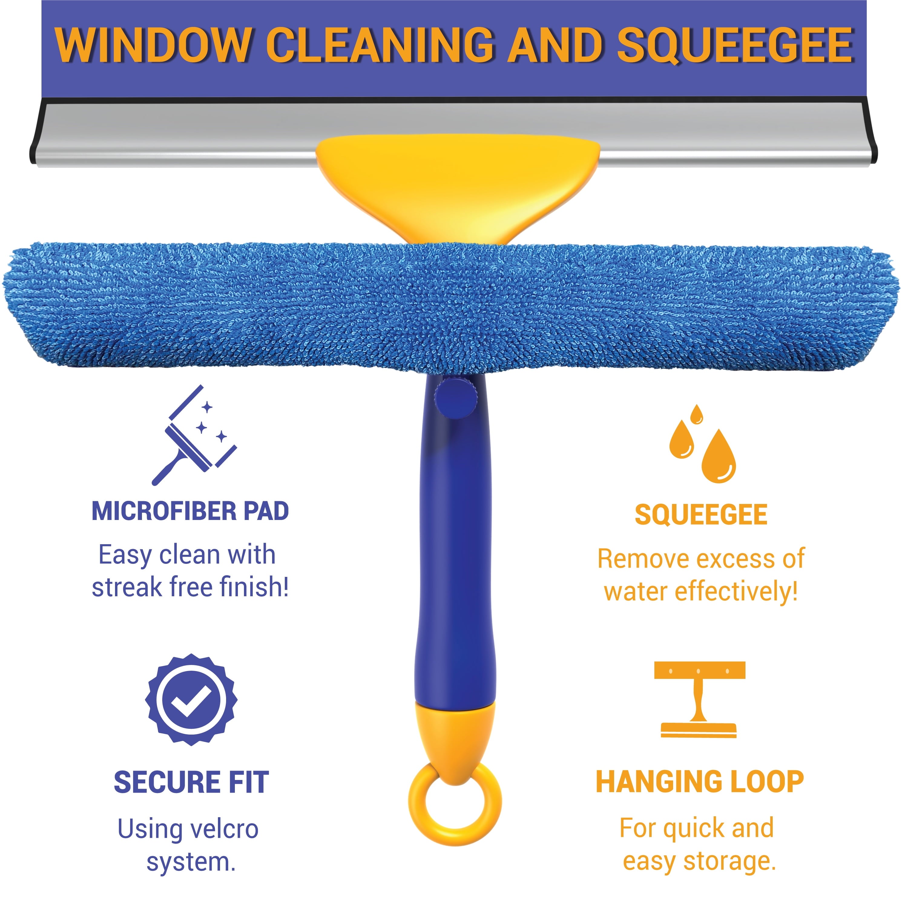 Window Cleaning Combo Tool by – 2 in 1 Window Cleaner Kit Includes 12.5 Inch Microfiber Scrubber Pad and Window Squeegee – Washing Supplies for Windows and Glass Shower Doors