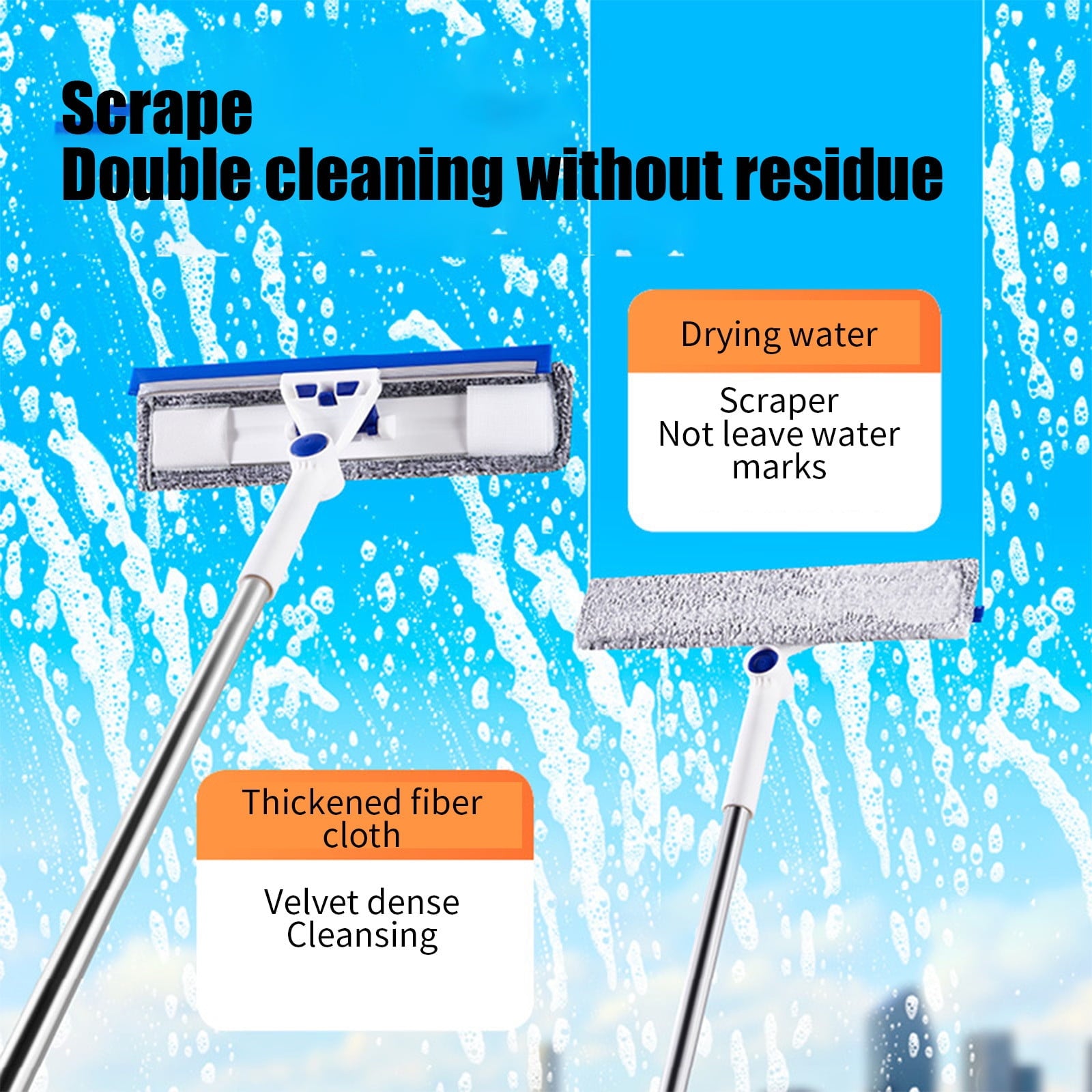 Window Squeegee 2-in-1 Window Cleaner with 40" Extension Poles Window Washing Kit Glass Door Cleaner Multi-Use Car Windshield Cleaning Tool with Long Handle for High Outdoor Windows
