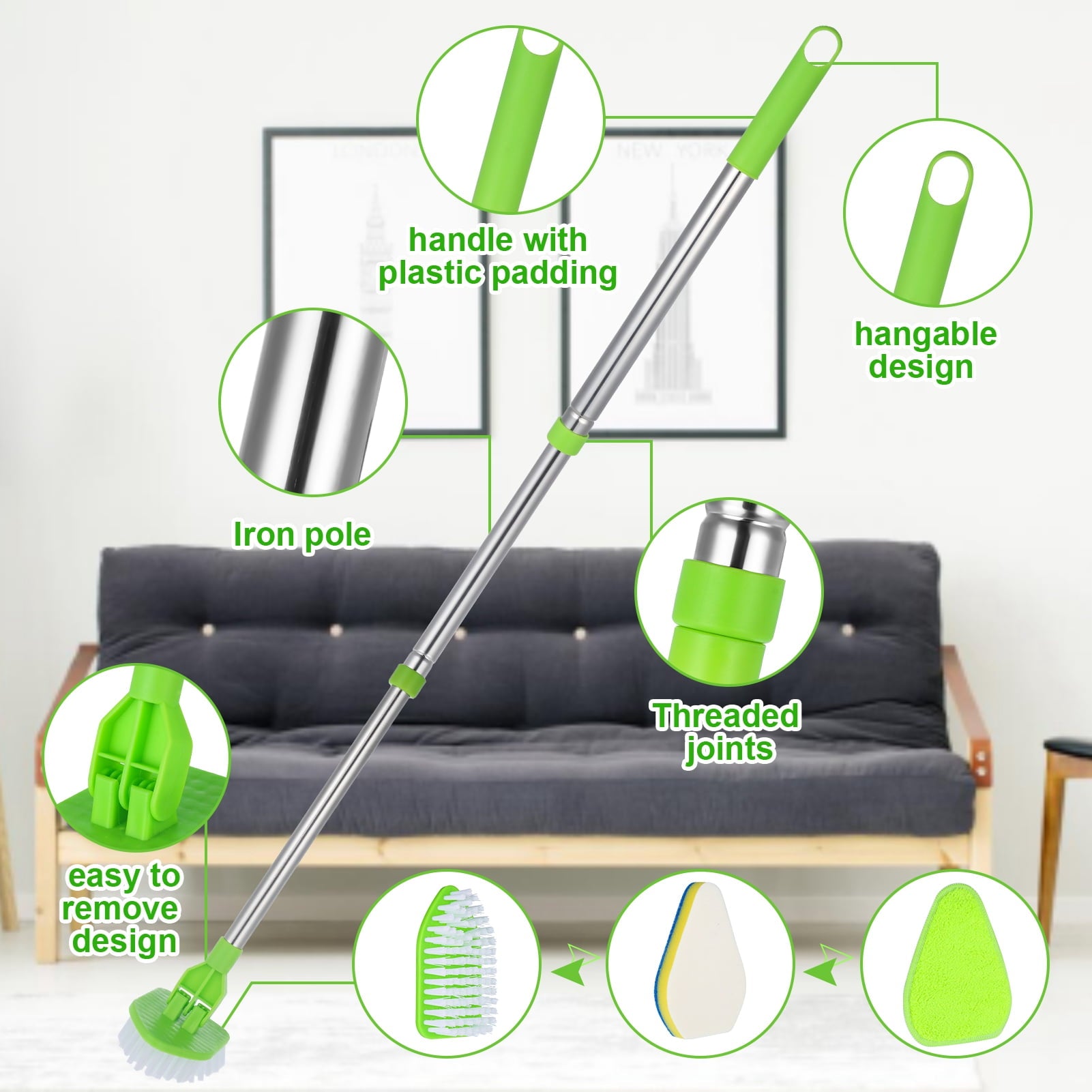 Scrub Brush for Shower, 35'' Tub Cleaning Scrubber Brush Set, Adjustable Handle Scrub Brush for Cleaning Bathtub Wall... - Image 4