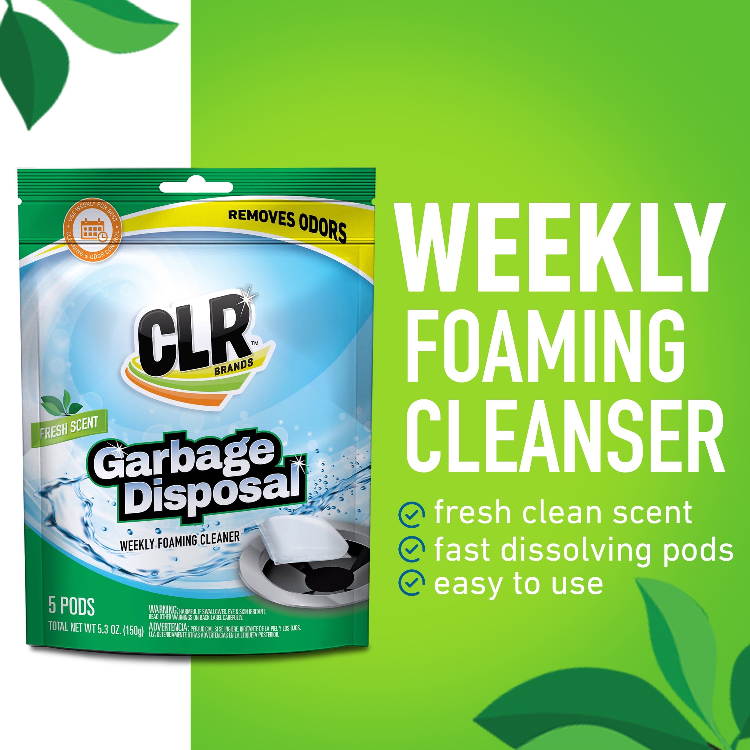 Fresh and Clean Garbage Disposal Cleaner Pods, 5 Ct, Fresh Scent