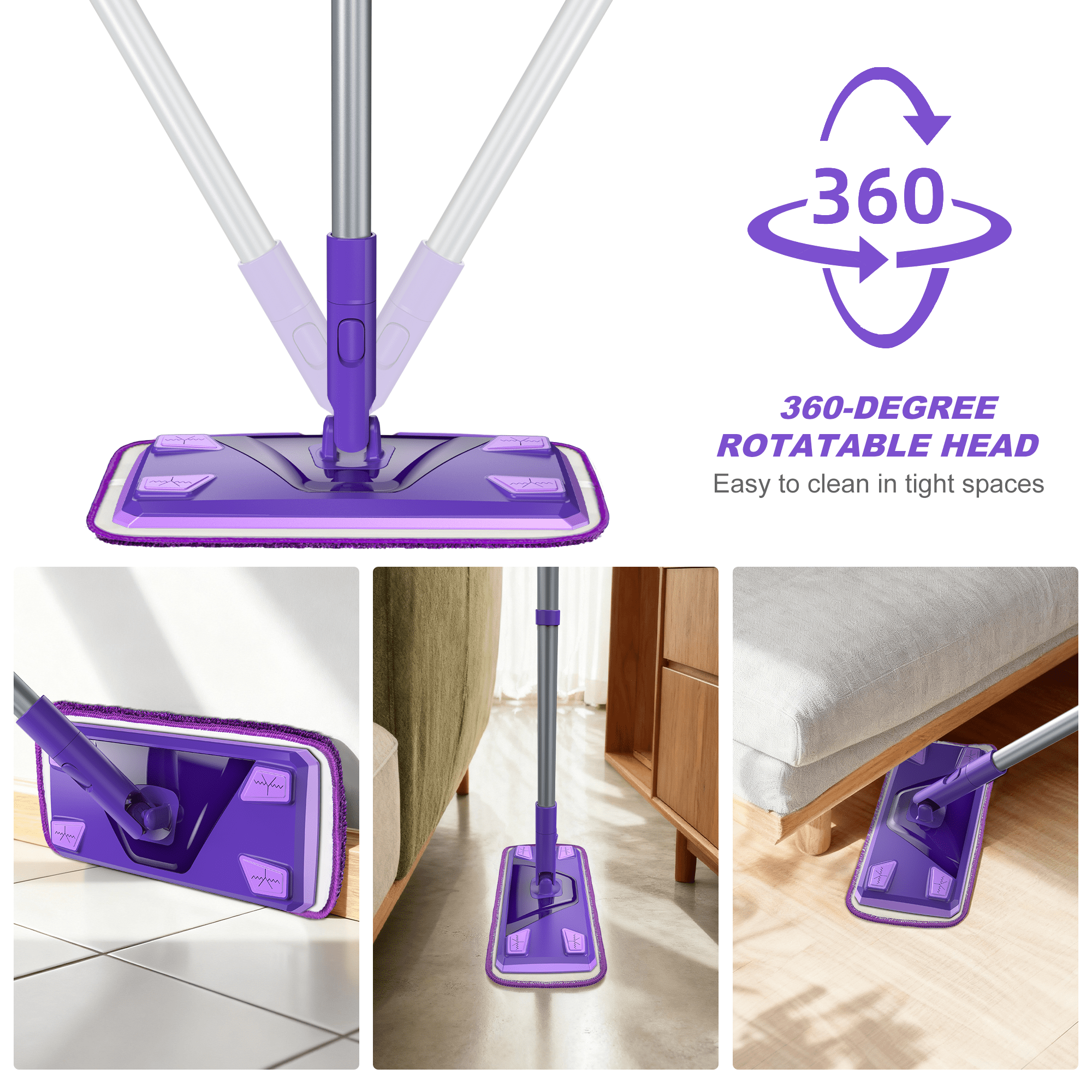 Flat Mops for Floors with 3 Washable Mop Pad Dust Mop - Image 4