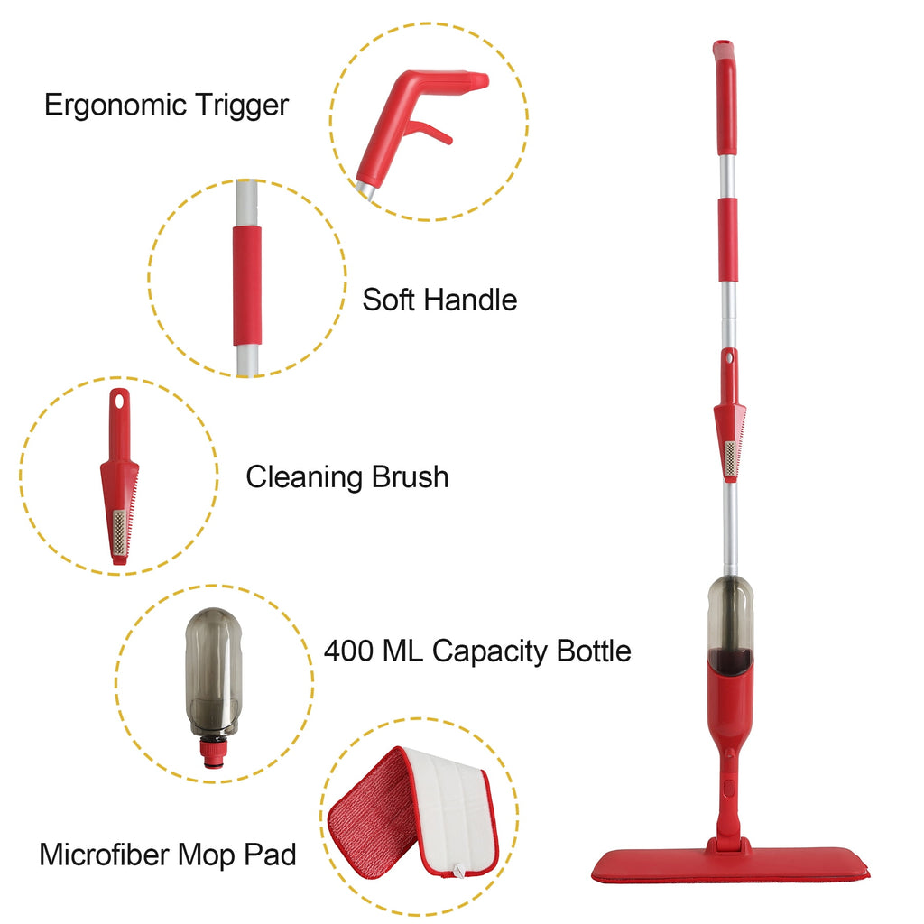 Mop with 2 Microfiber Mop Pads for Wood, Tile, Marble Floor Cleaning, Red - Image 5