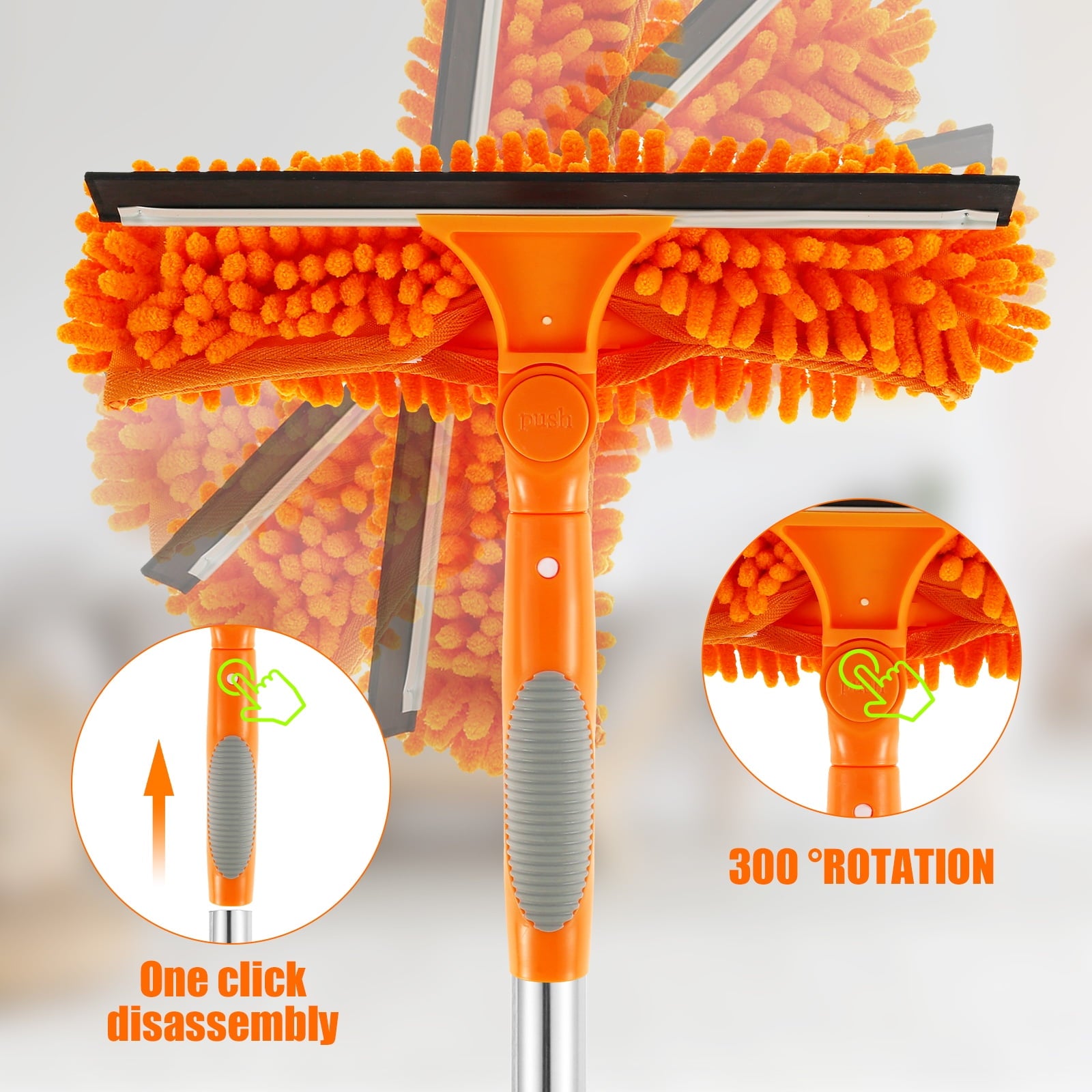 Window Cleaning Squeegee Kit, 2 in 1 Window Squeegee Extension Pole Long Handle &amp; Groove Cleaning Tool for Window,Car,Shower Glass Door,Mirror,Indoor &amp; Outdoor 72.44*10.63in