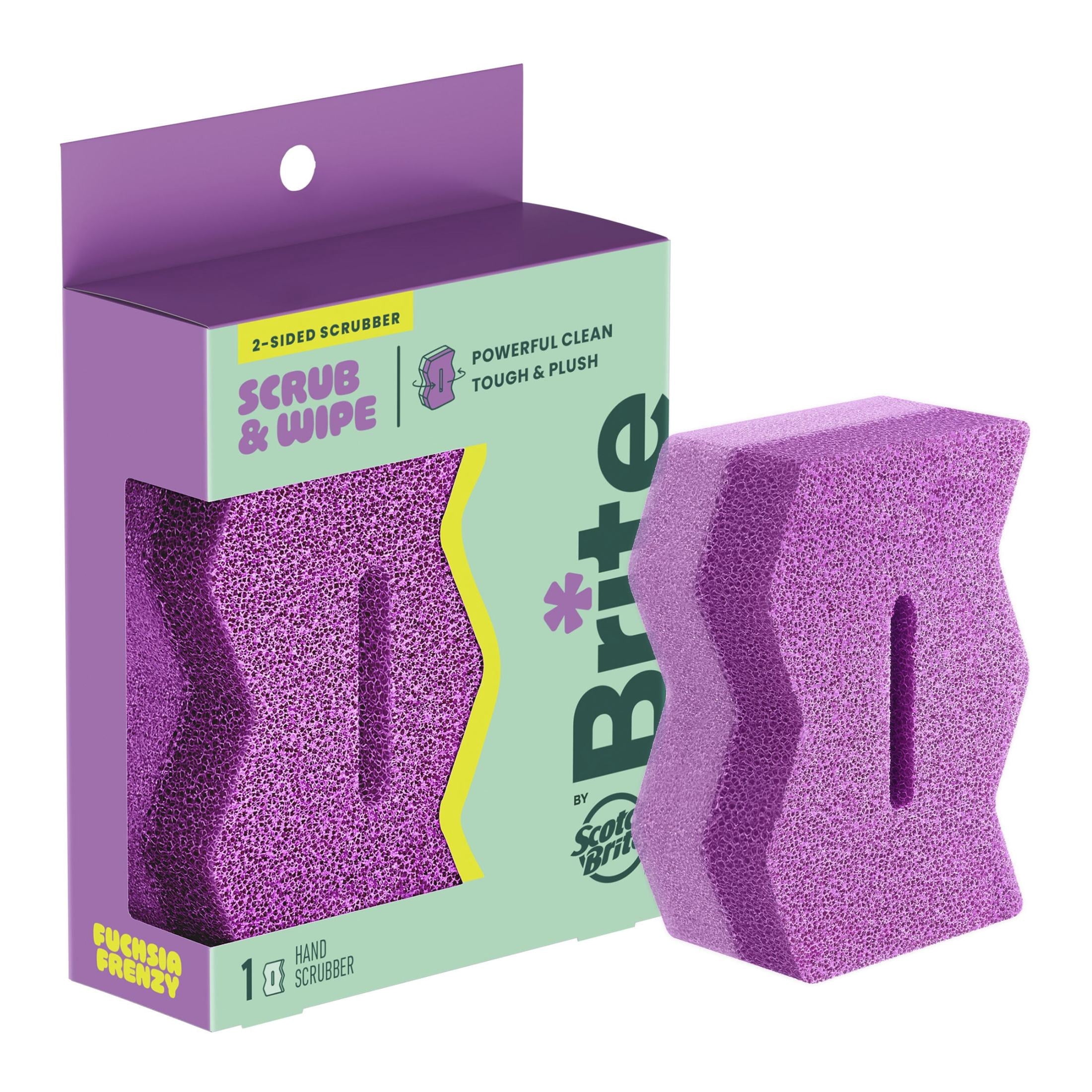 Brite by 2-Sided Scrub &amp; Wipe, Scrubbing Kitchen and Dish Sponge, Fuchsia Frenzy, 1 Scrub Sponge