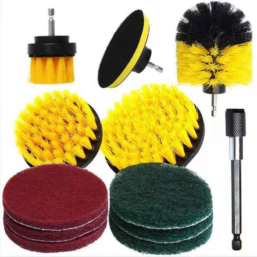 brush Scrubber Bathroom Cleaning Kit, with Pad Sponge and Extend Attachment, 12 Pieces Brush Attachment Set, for Clea...