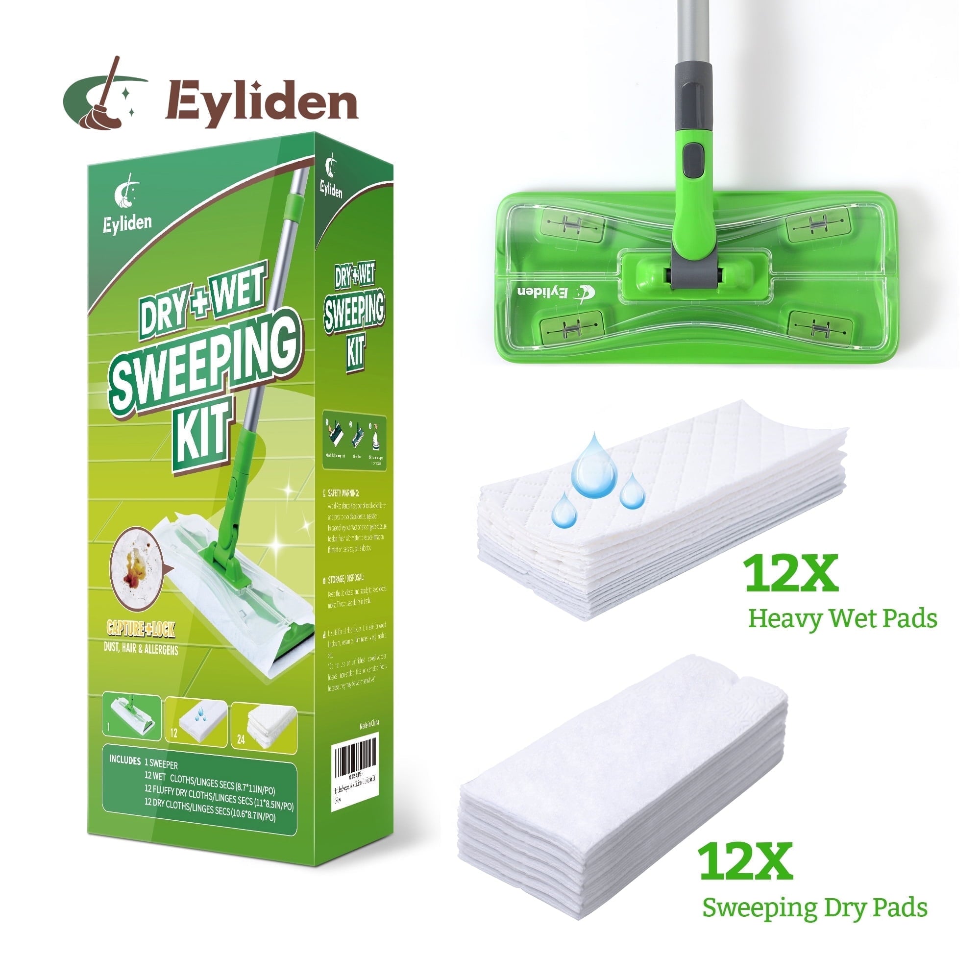 and Dry Starter Mop Kit, Sweep for Hardwood Floors, Disposable Dust Pads 24 refills
