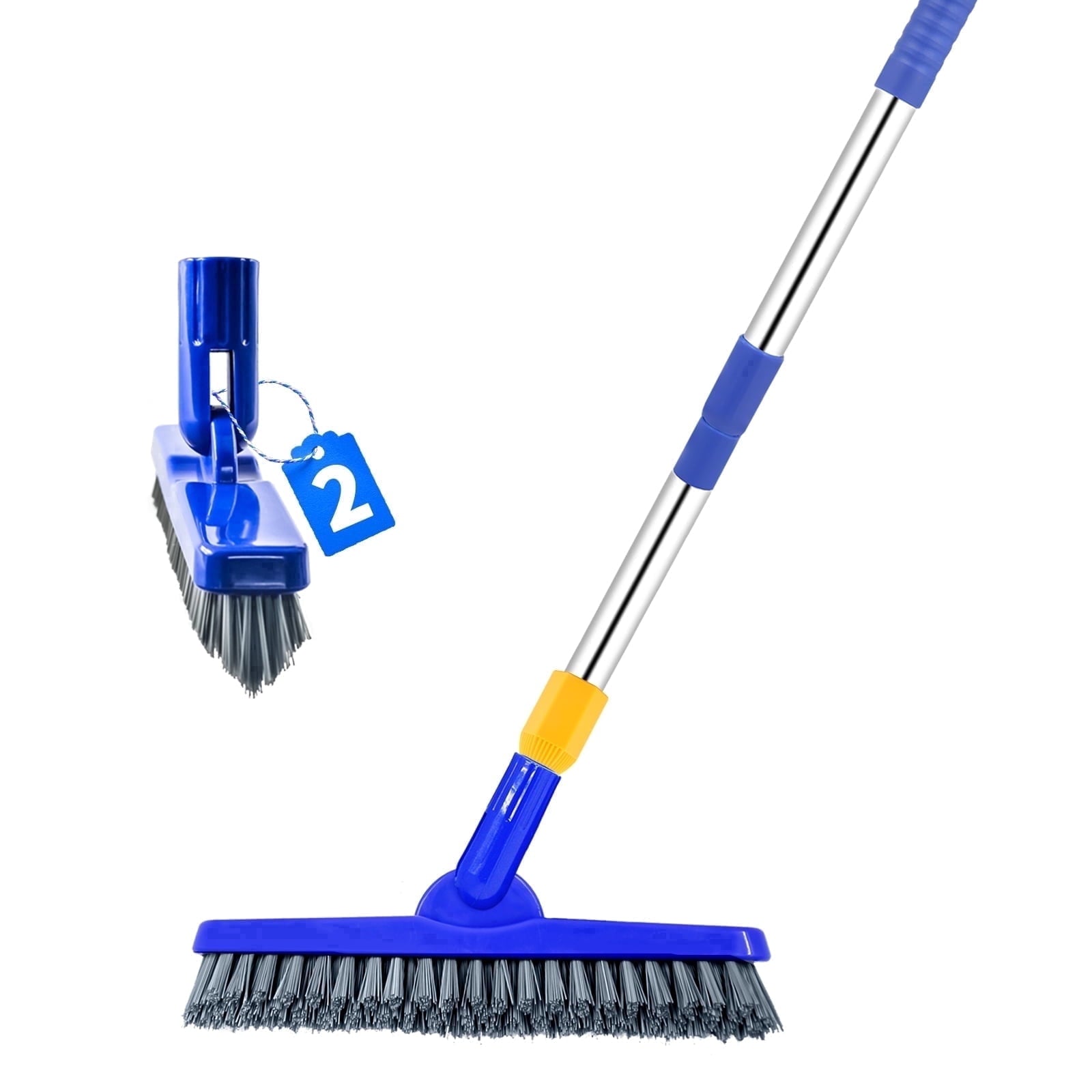 2 Pack Grout Brush with Long Handle, Swivel Cleaning Grout Line Scrubber Stainless Steel Pole