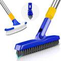 Floor Scrub Brush with Stainless Steel Long Handle, Extendable Cleaning Brush Set-2*Brush Head