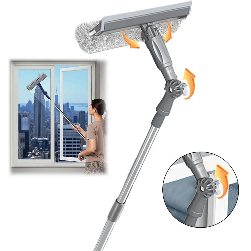 47in Window Squeegee with Extension Pole, 4-in-1 Telescopic Window Cleaner Tool with 2-Stage Telescoping Pole, Window Washing Equipment with Bendable Head