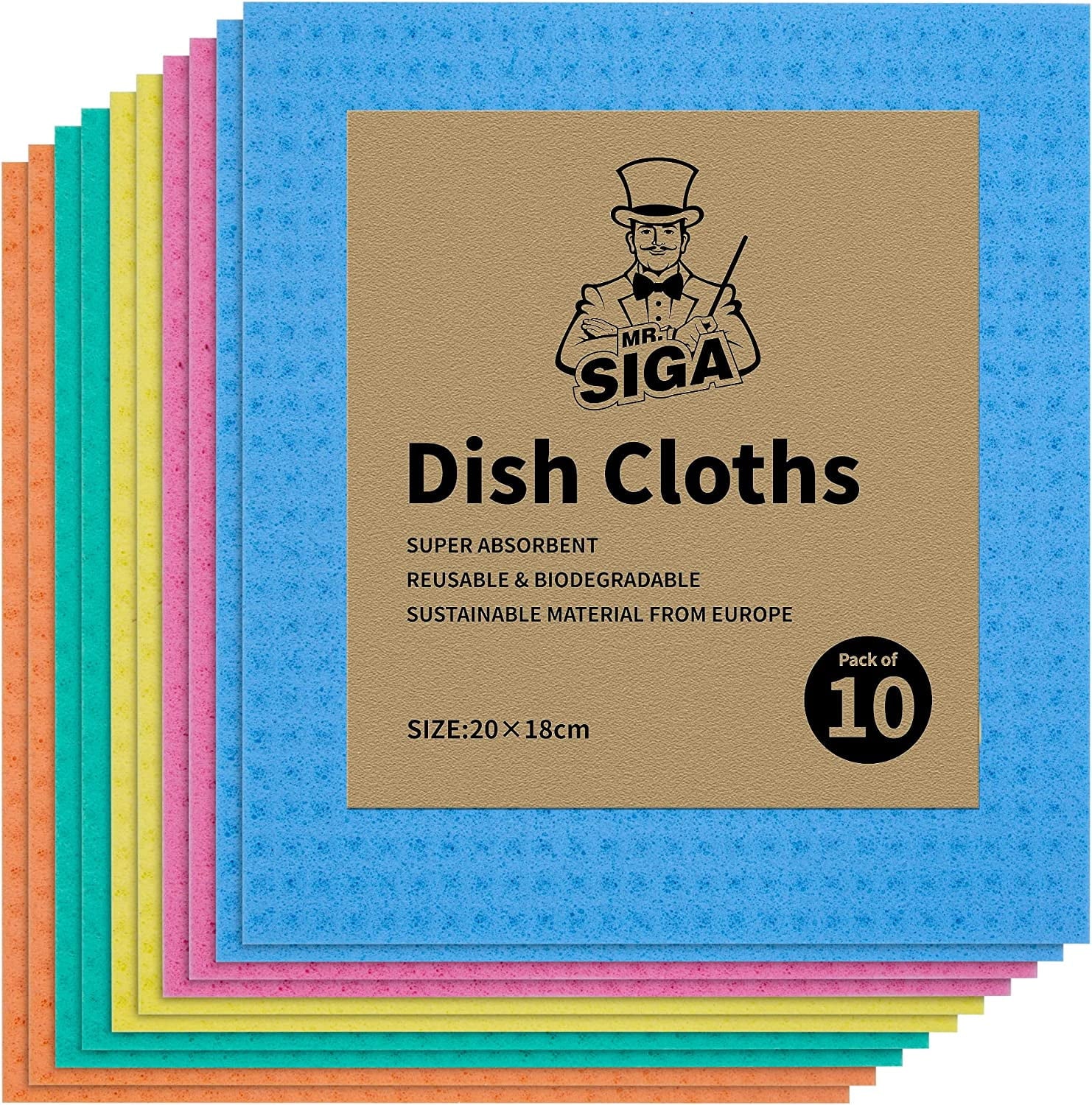 Reusable Dish Cloths, Cellulose Sponge Cloth for Kitchen, Absorbent Cleaning Cloth,10 pack