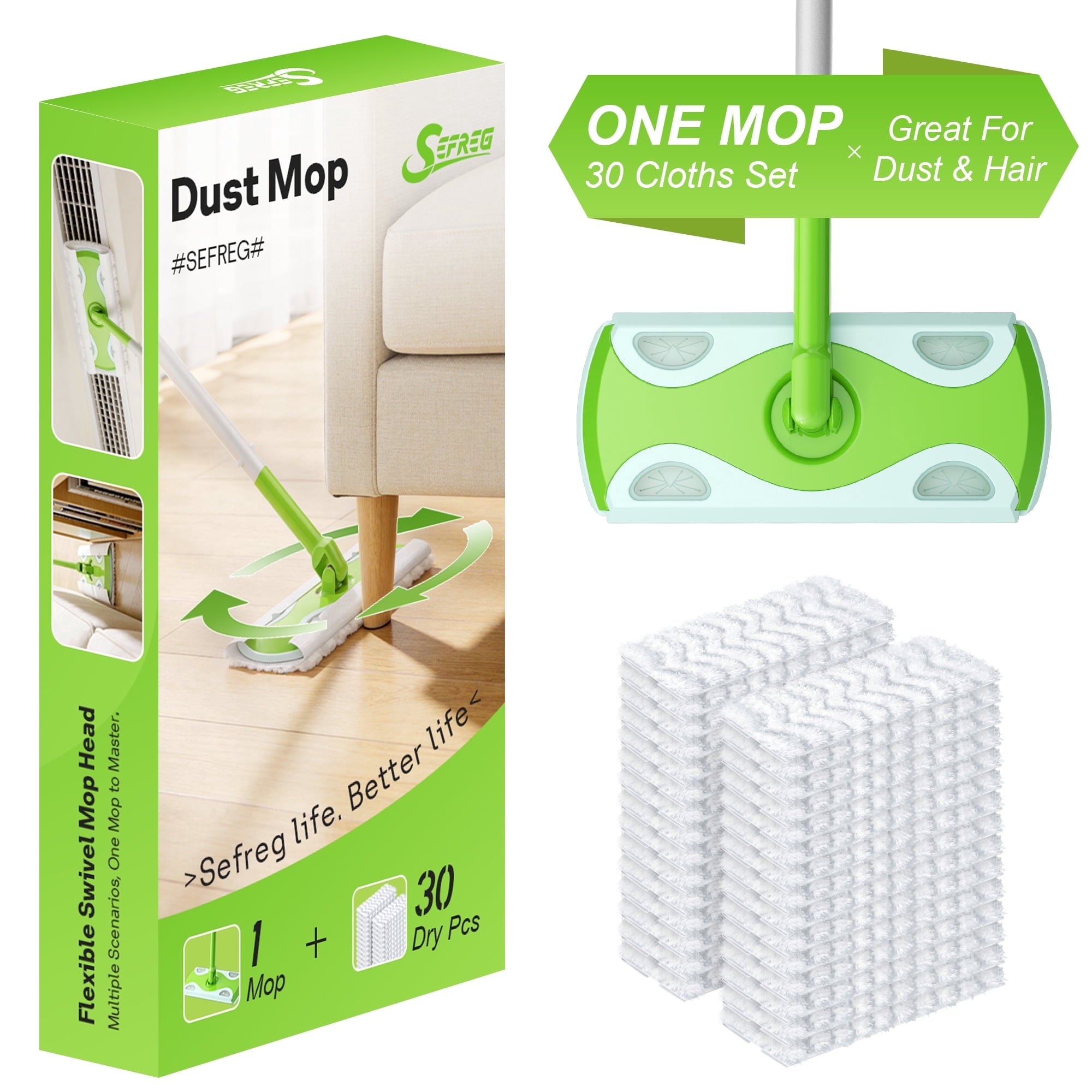 for Floor Cleaning with 30 Disposable Dry Cloth Refills,Multi-Surface Heavy-Duty Electrostatic Sweeper Set,Swivel Hea...