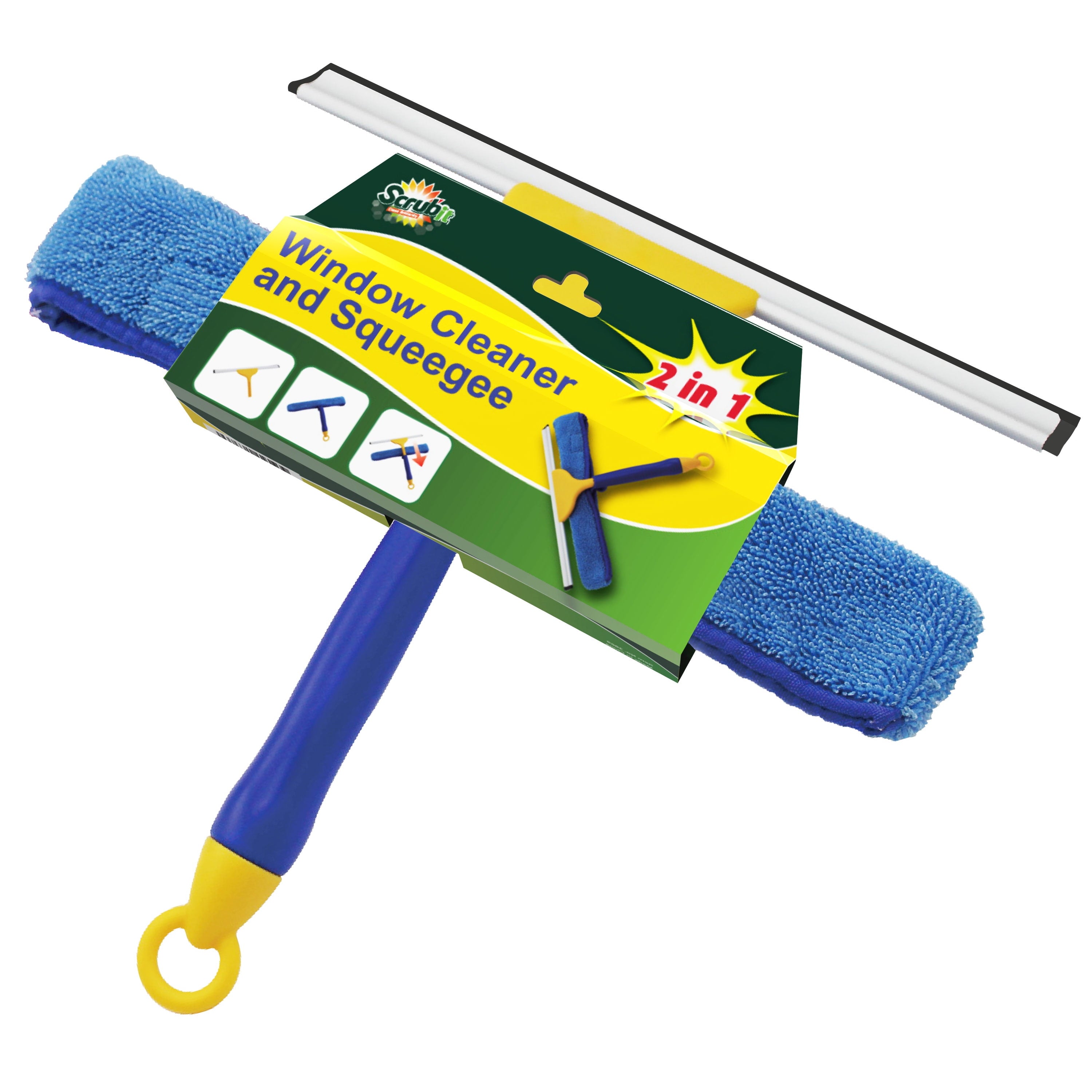 Window Cleaning Combo Tool by – 2 in 1 Window Cleaner Kit Includes 12.5 Inch Microfiber Scrubber Pad and Window Squeegee – Washing Supplies for Windows and Glass Shower Doors