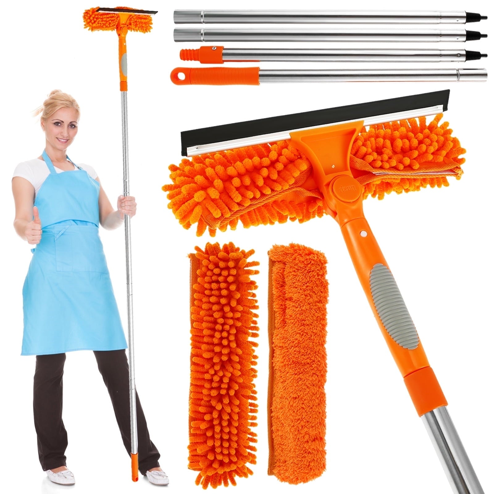 Window Cleaning Squeegee Kit, 2 in 1 Window Squeegee Extension Pole Long Handle &amp; Groove Cleaning Tool for Window,Car,Shower Glass Door,Mirror,Indoor &amp; Outdoor 72.44*10.63in