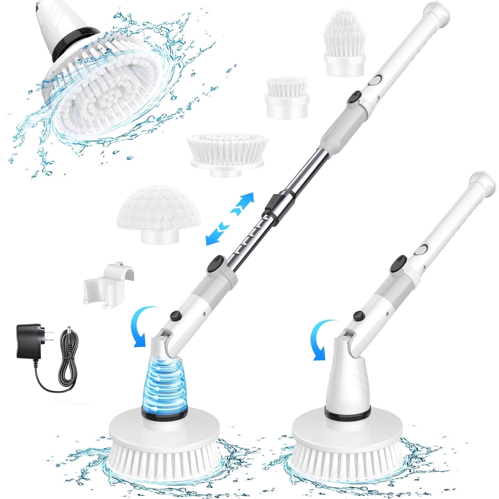 Electric Spin Scrubber - Cordless Cleaning Brush with 4 Heads & Extension Handle Power Shower Scrubber for Bathroom K...