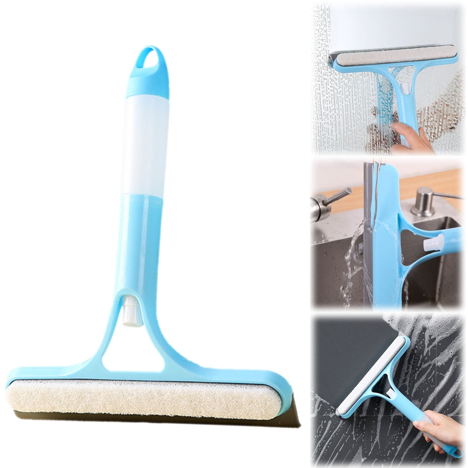 Window Cleaner Tool 3-In-1 Window Cleaner Kit-Squeegee, Scraper &amp; Sprayer for Shower Glass, Mirrors &amp; Doors (Streak-Free Cleaning), Window Cleaning Kit, Blue