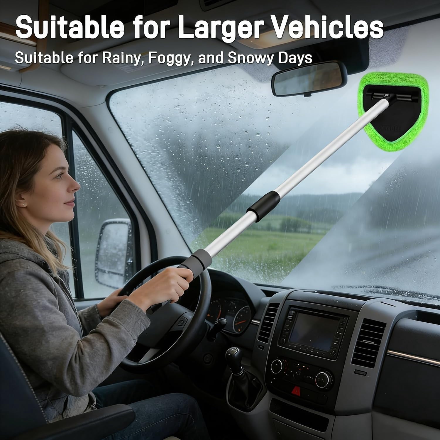 Portable Windshield Cleaner Tool – Car Interior Window Cleaning Kit with Extended Long Handle &amp; 4 Microfiber Pads