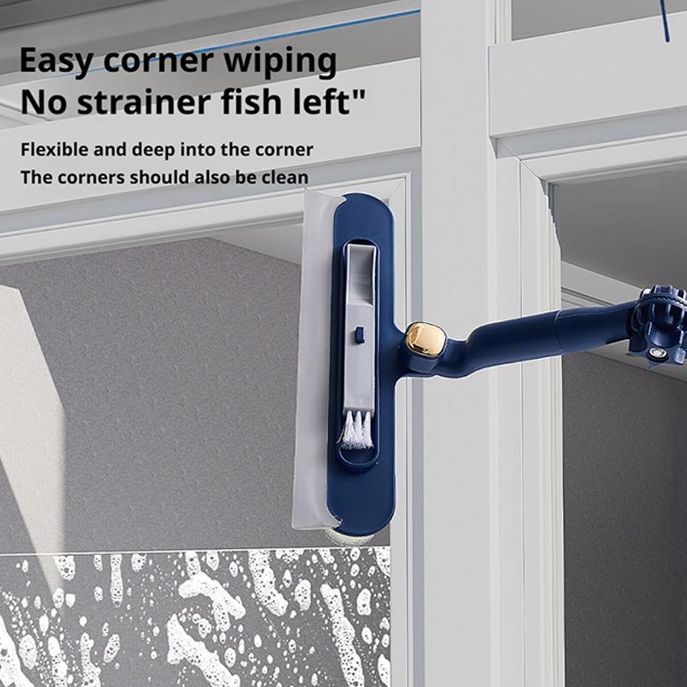 47in Window Squeegee with Extension Pole, 4-in-1 Telescopic Window Cleaner Tool with 2-Stage Telescoping Pole, Window Washing Equipment with Bendable Head