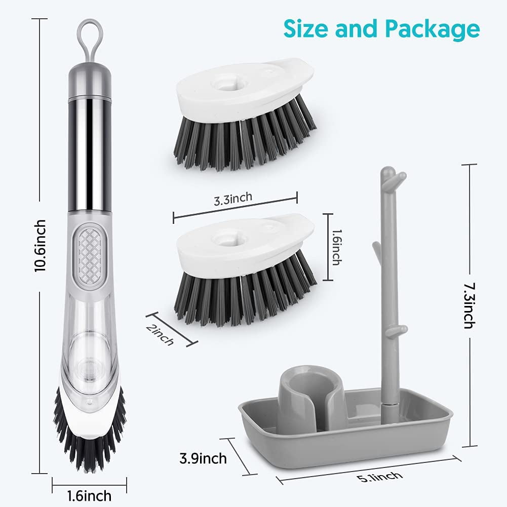 Dish Brush Set Kitchen Scrub Brush with Stand 3 Brush Replacement Heads - Image 6