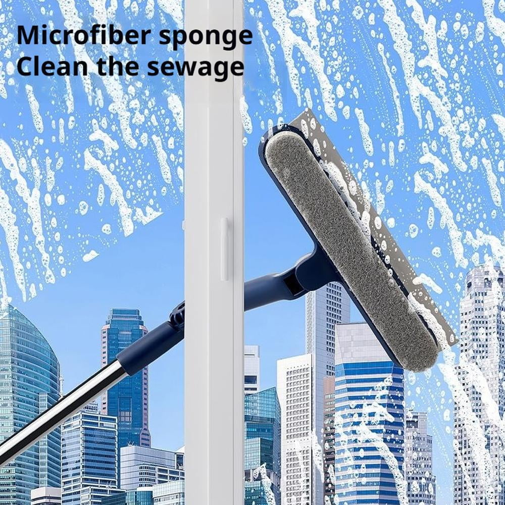 47in Window Squeegee with Extension Pole, 4-in-1 Telescopic Window Cleaner Tool with 2-Stage Telescoping Pole, Window Washing Equipment with Bendable Head