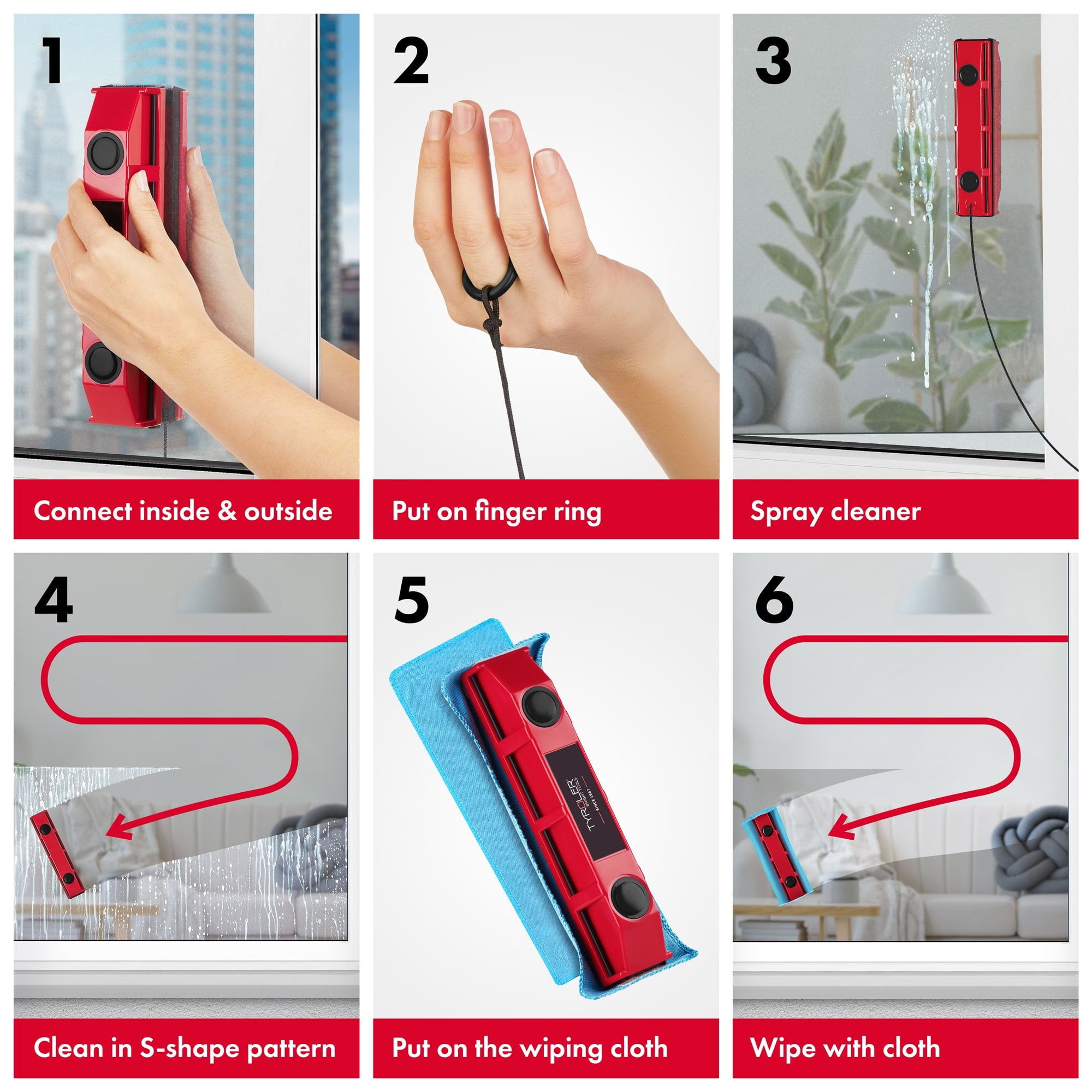 Bright Tools Glider S-1 Magnetic Window Cleaner Tool, Single Glass Squeegees 0.1"-0.3" Only